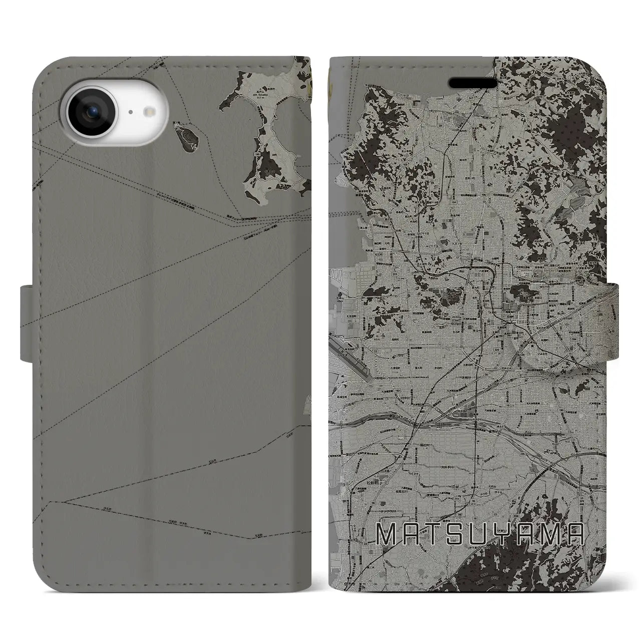 【松山(愛媛県)】地図柄iPhoneケース(手帳タイプ)