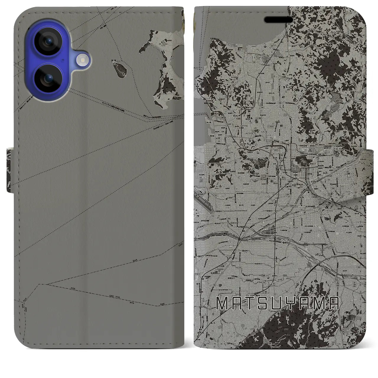 【松山(愛媛県)】地図柄iPhoneケース(手帳タイプ)