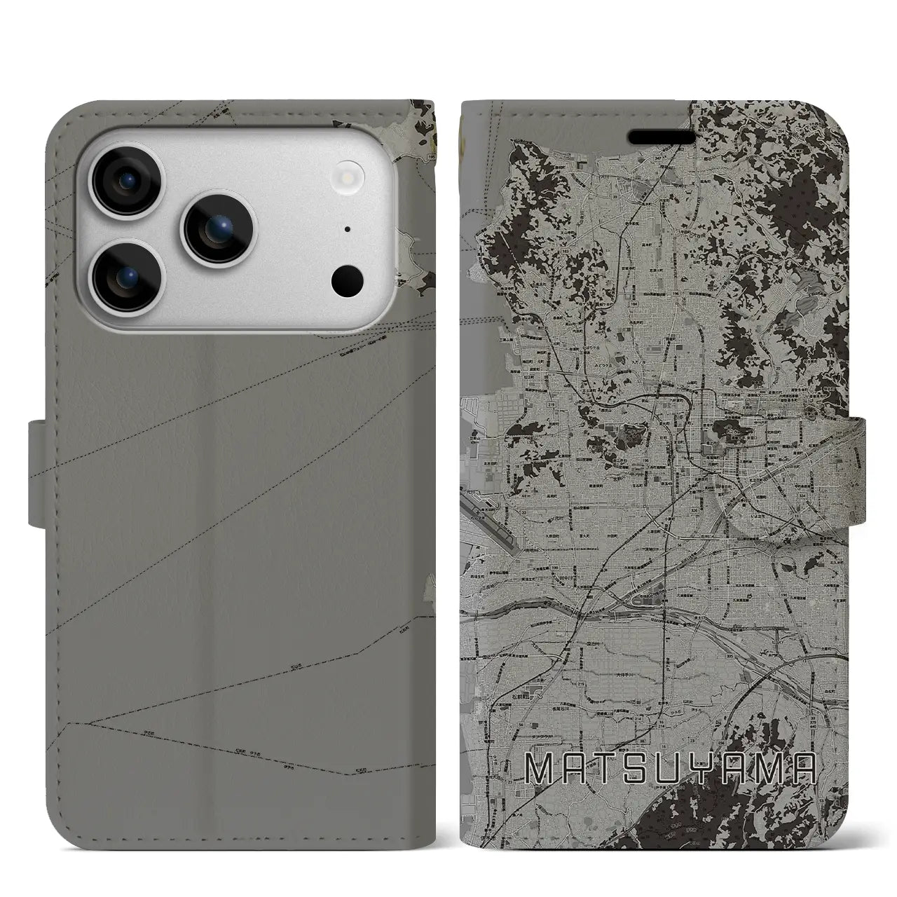 【松山(愛媛県)】地図柄iPhoneケース(手帳タイプ)