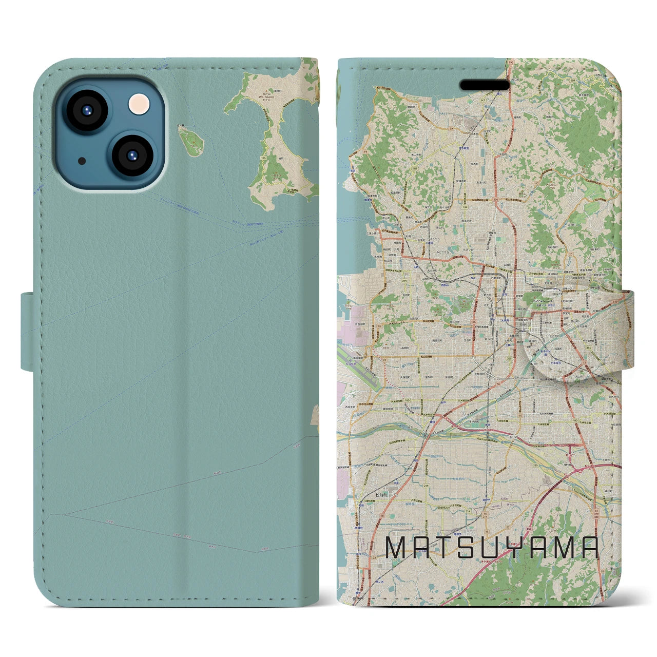 【松山(愛媛県)】地図柄iPhoneケース(手帳タイプ)ナチュラル・iPhone 13 用