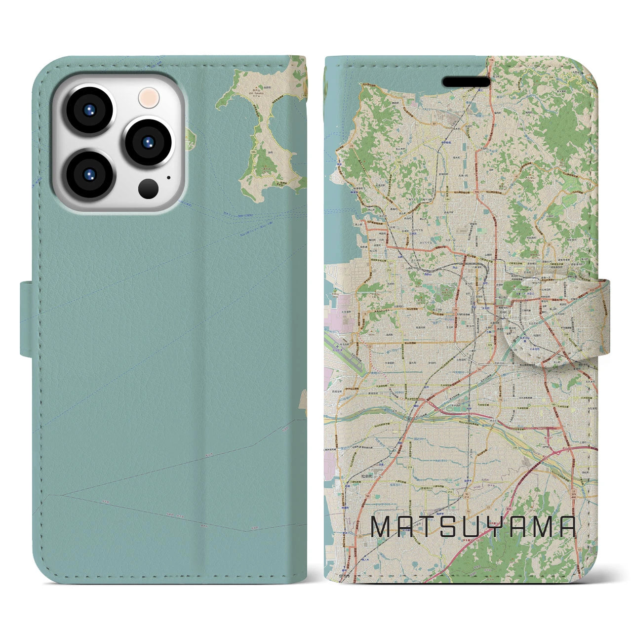 【松山(愛媛県)】地図柄iPhoneケース(手帳タイプ)ナチュラル・iPhone 13 Pro 用