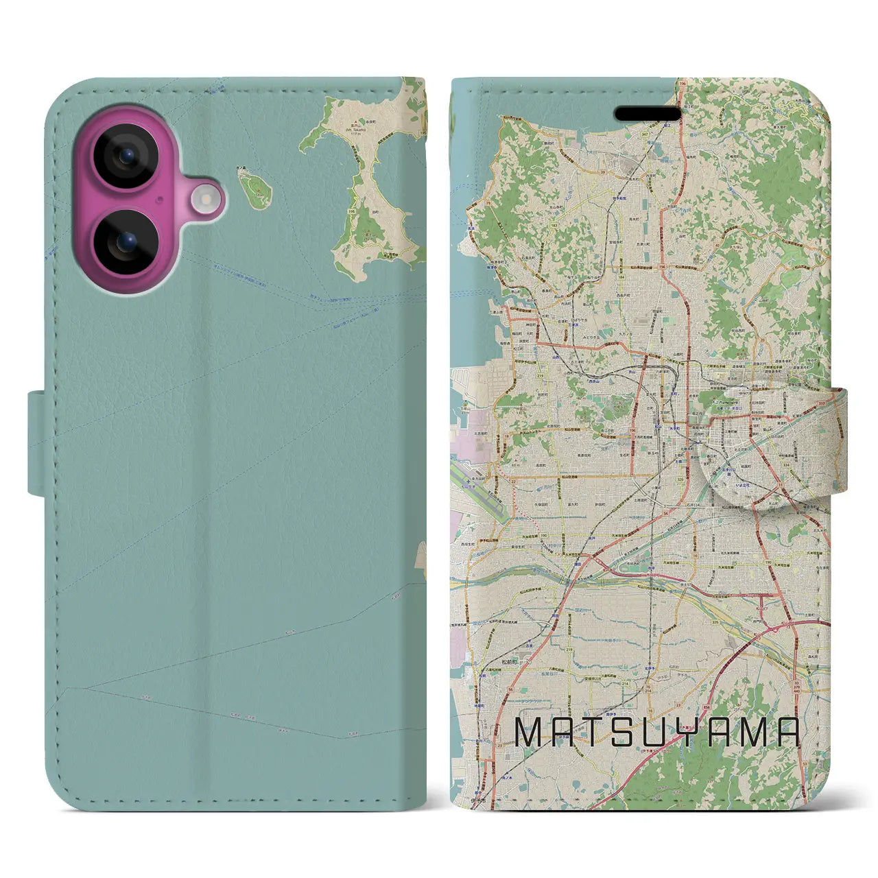 【松山(愛媛県)】地図柄iPhoneケース(手帳タイプ)ナチュラル・iPhone 16 Pro 用