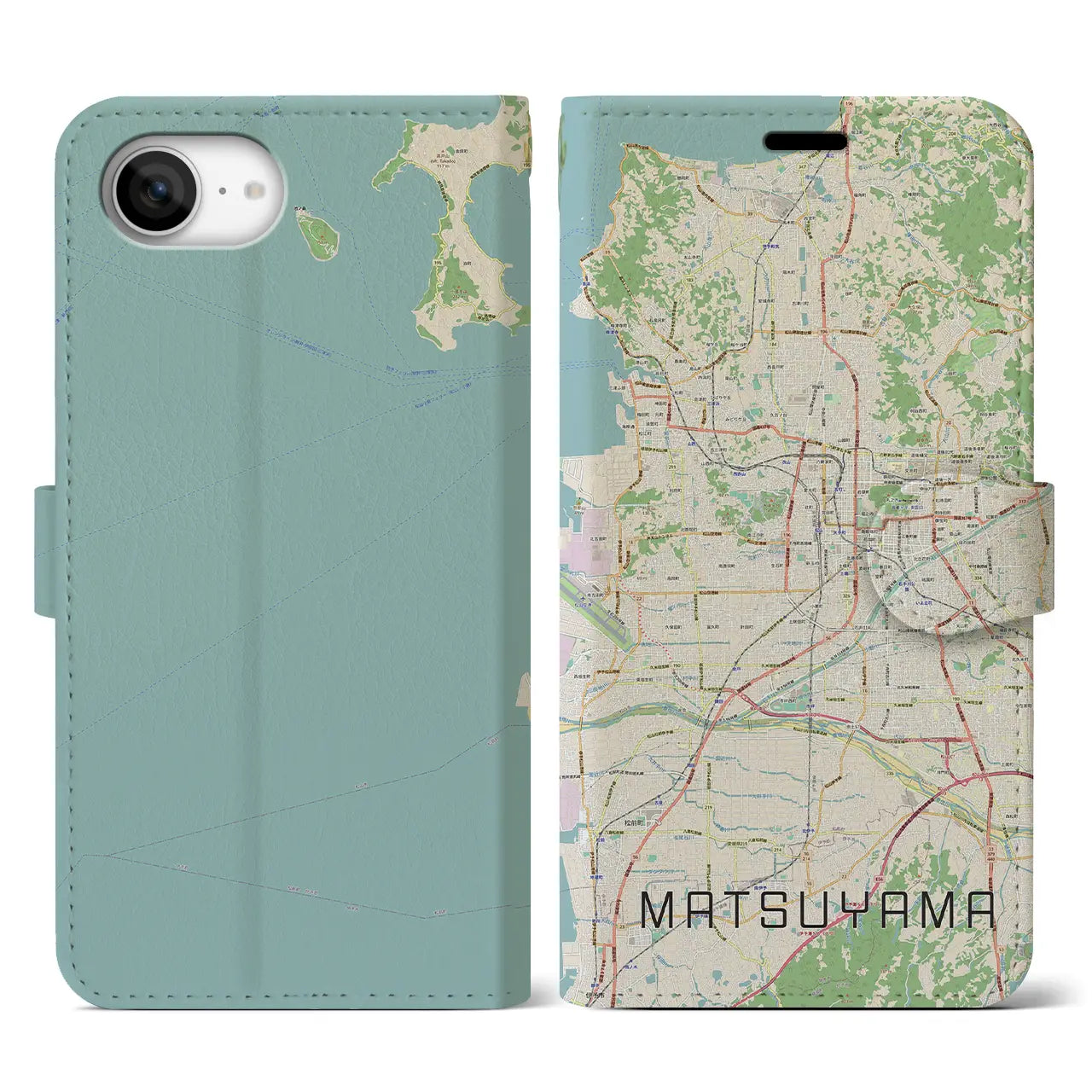 【松山(愛媛県)】地図柄iPhoneケース(手帳タイプ)