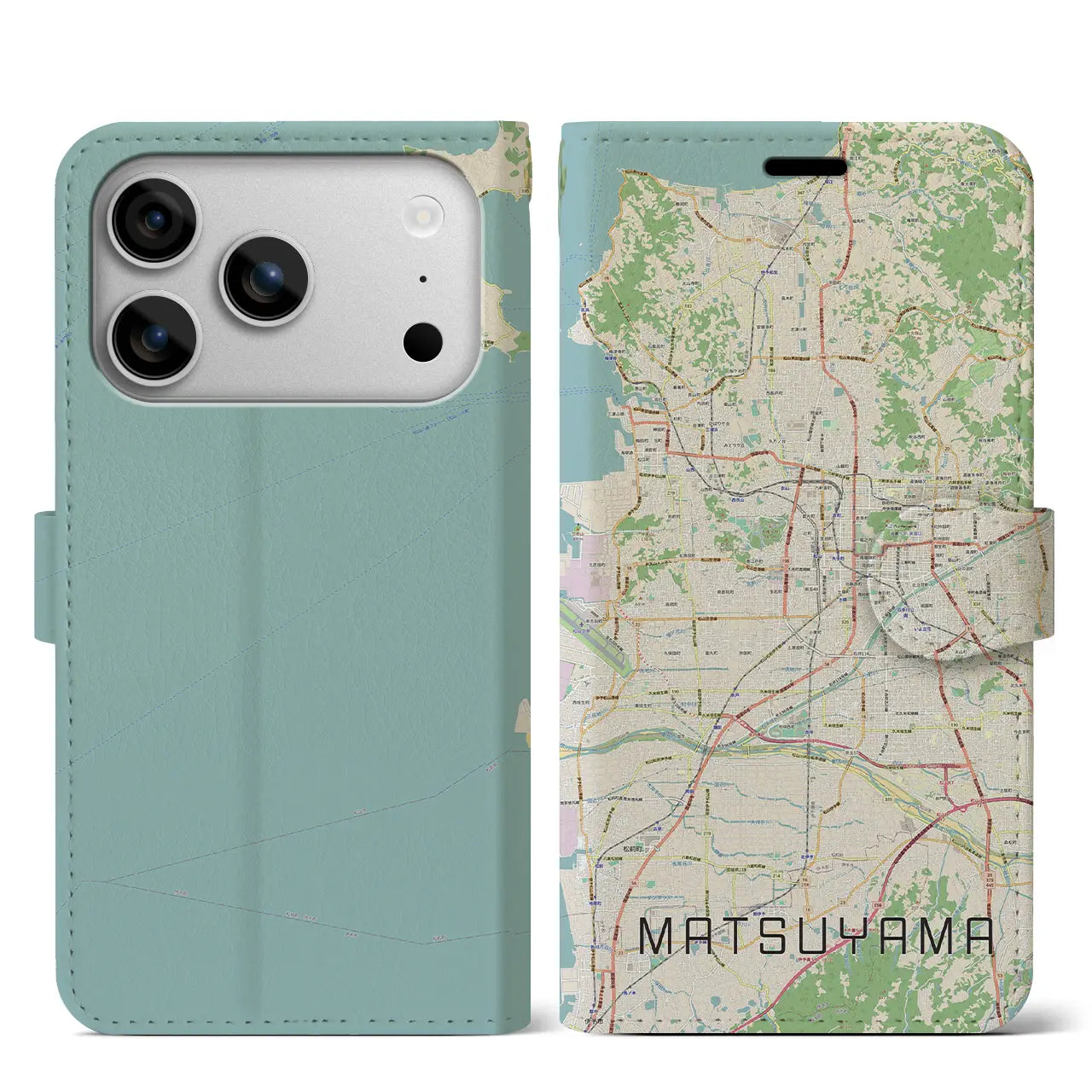 【松山(愛媛県)】地図柄iPhoneケース(手帳タイプ)