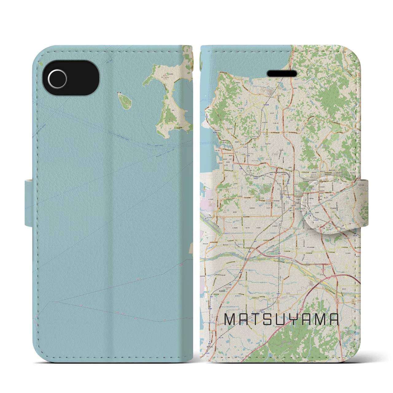 【松山(愛媛県)】地図柄iPhoneケース(手帳タイプ)ナチュラル・iPhone SE(第3 / 第2世代) / 8 / 7 / 6s / 6 用