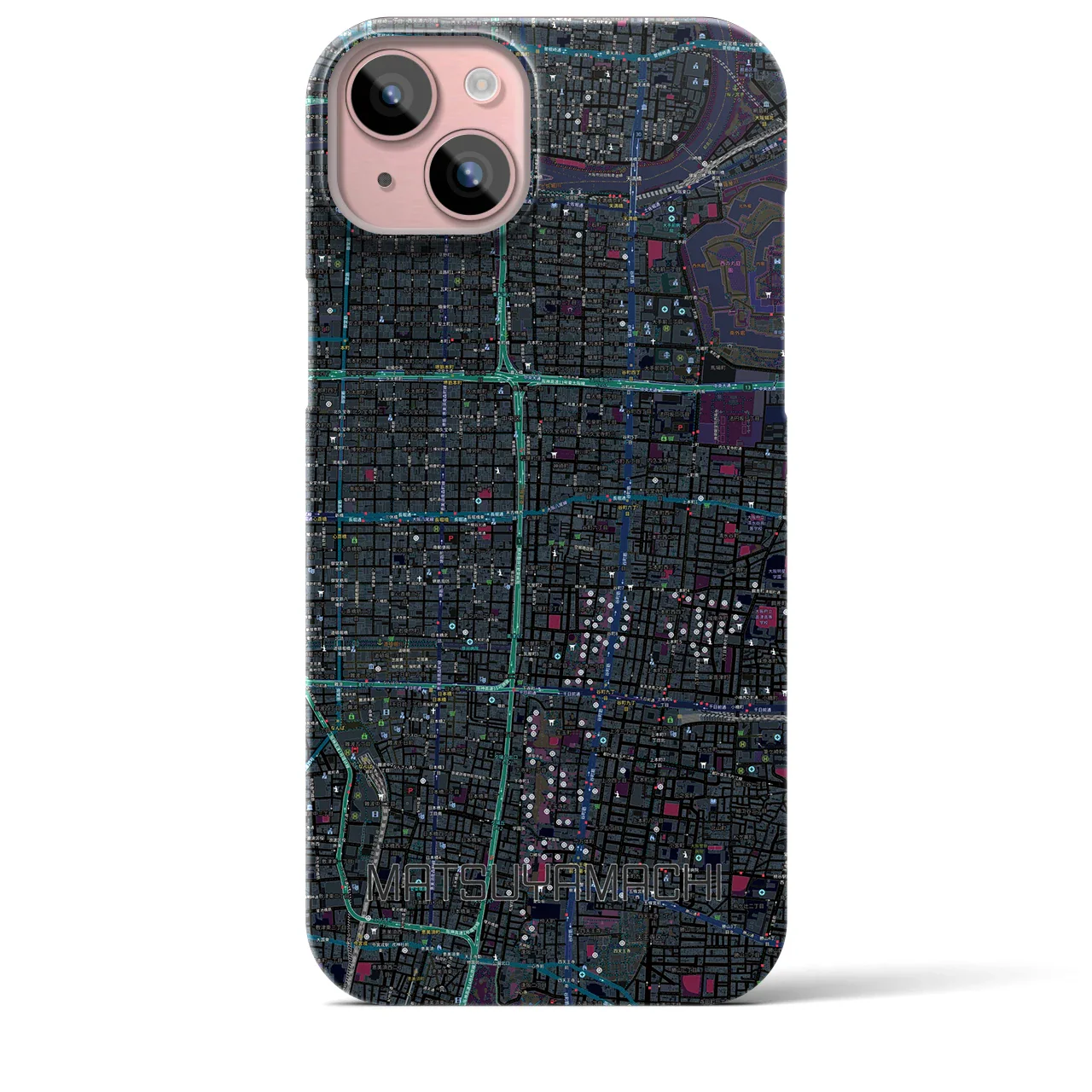 【松屋町(大阪府)】地図柄iPhoneケース(バックカバータイプ)