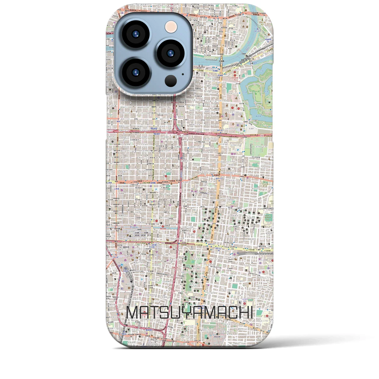 【松屋町(大阪府)】地図柄iPhoneケース(バックカバータイプ)