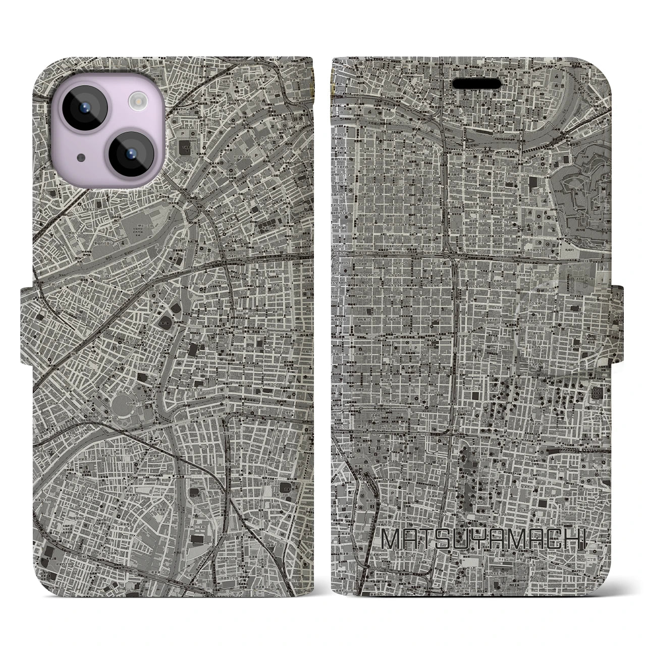 【松屋町(大阪府)】地図柄iPhoneケース(手帳タイプ)