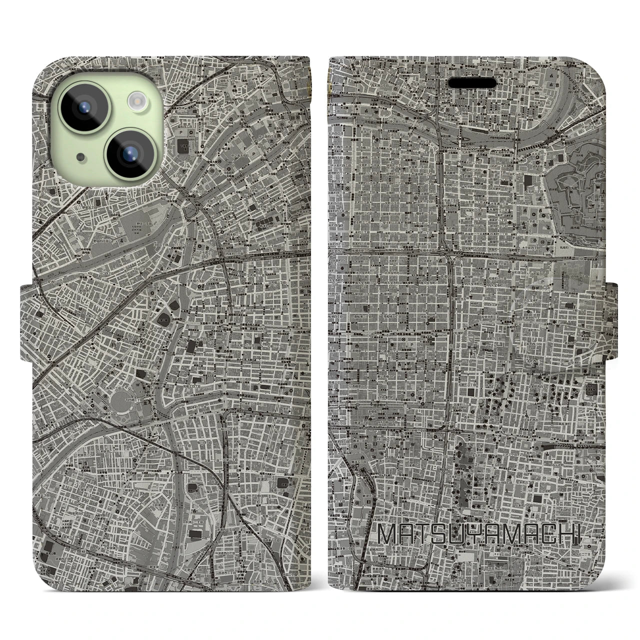 【松屋町(大阪府)】地図柄iPhoneケース(手帳タイプ)