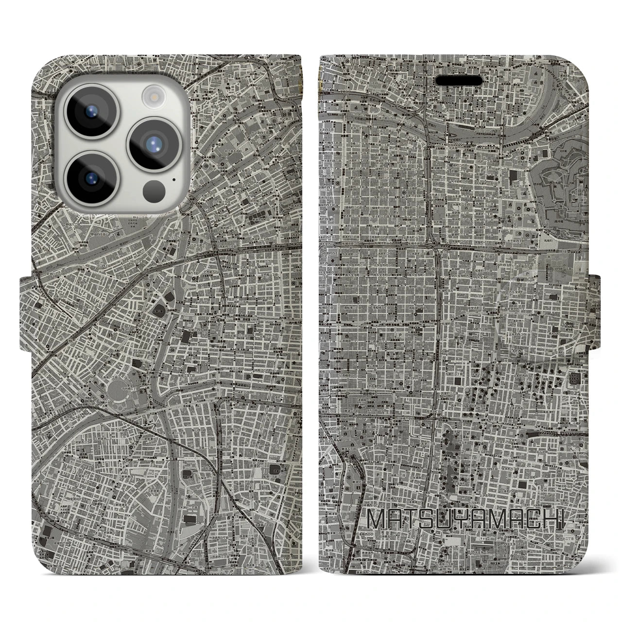 【松屋町(大阪府)】地図柄iPhoneケース(手帳タイプ)