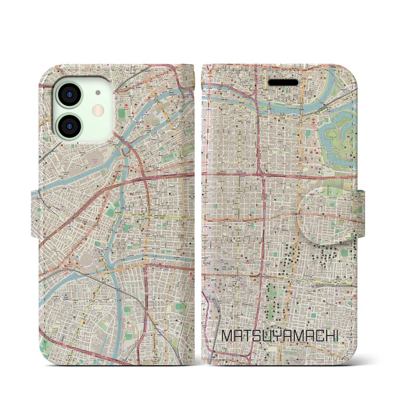 【松屋町(大阪府)】地図柄iPhoneケース(手帳タイプ)