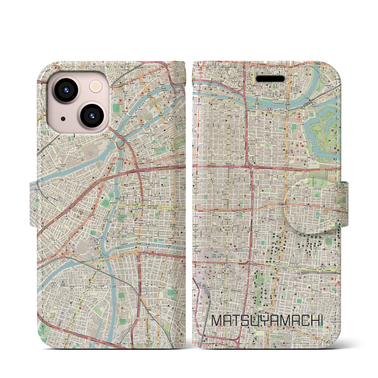 【松屋町(大阪府)】地図柄iPhoneケース(手帳タイプ)