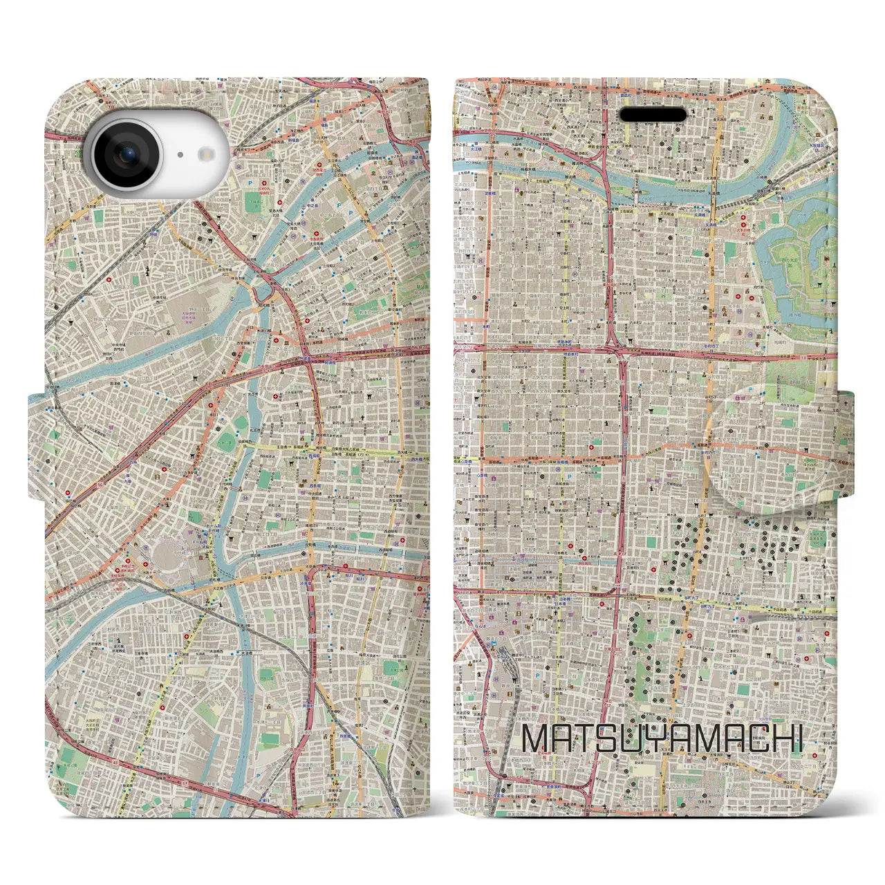 【松屋町(大阪府)】地図柄iPhoneケース(手帳タイプ)