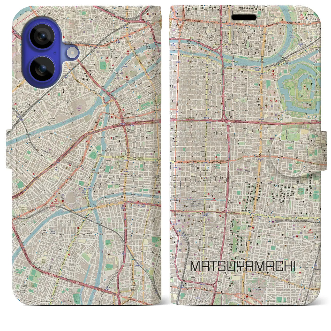 【松屋町(大阪府)】地図柄iPhoneケース(手帳タイプ)