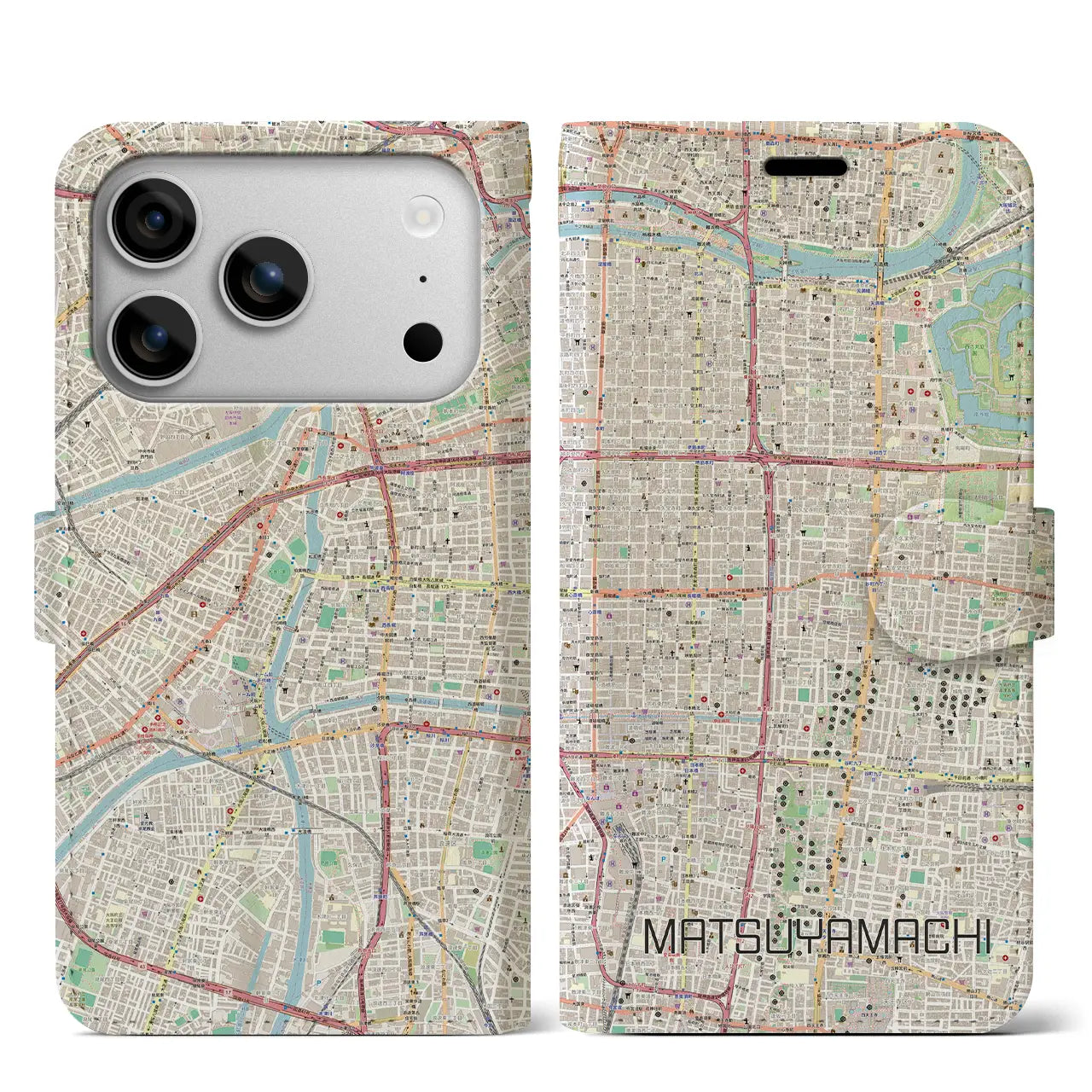 【松屋町(大阪府)】地図柄iPhoneケース(手帳タイプ)