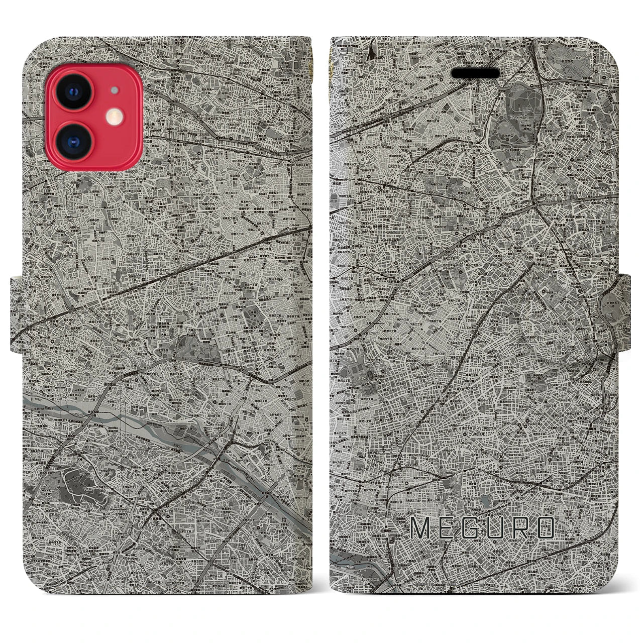 【目黒2(東京都)】地図柄iPhoneケース(手帳タイプ)モノトーン・iPhone 11 用