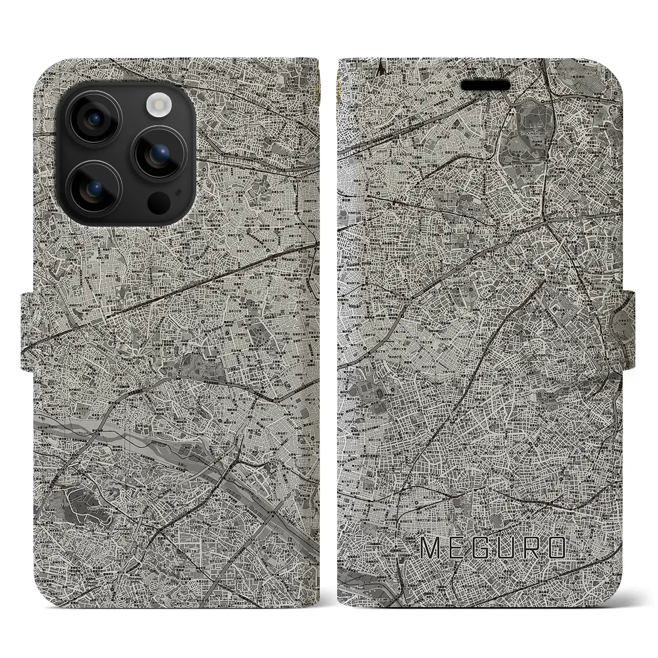 【目黒2(東京都)】地図柄iPhoneケース(手帳タイプ)モノトーン・iPhone 16 用
