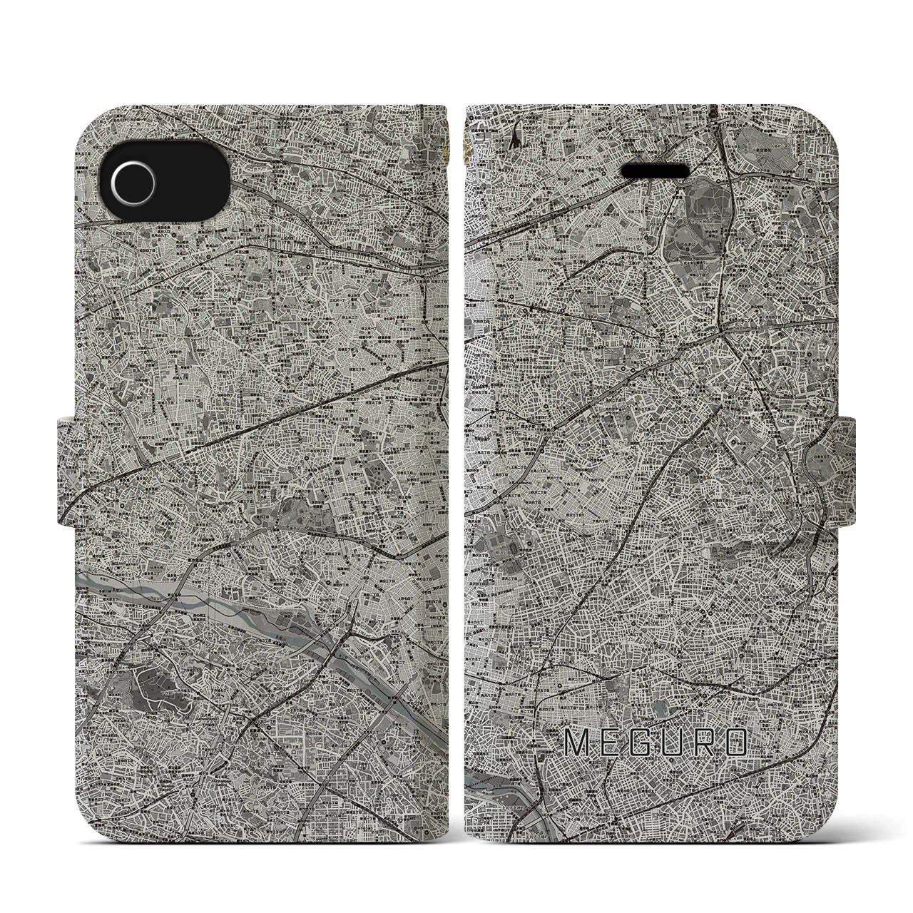 【目黒2(東京都)】地図柄iPhoneケース(手帳タイプ)モノトーン・iPhone SE(第3 / 第2世代) / 8 / 7 / 6s / 6 用
