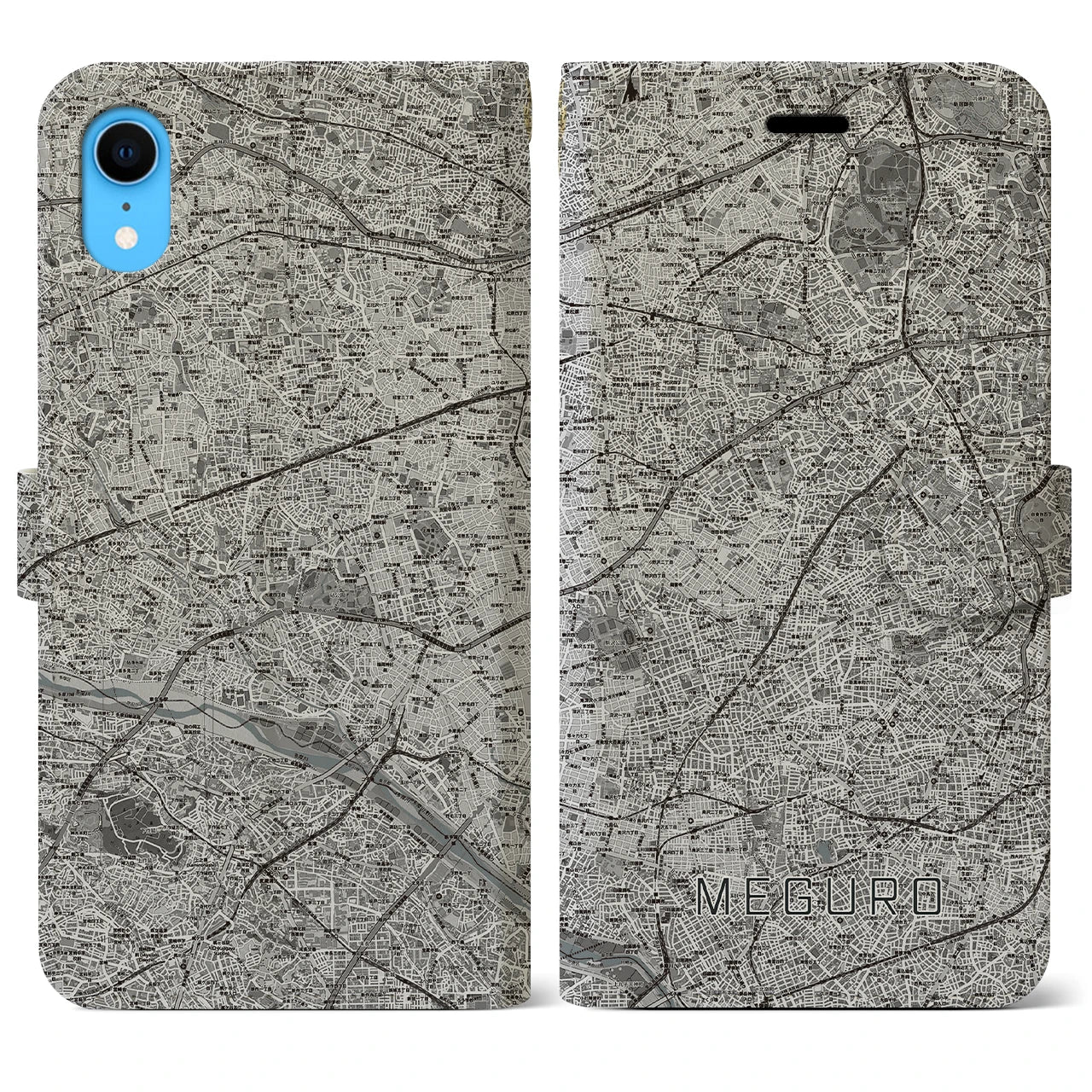 【目黒2(東京都)】地図柄iPhoneケース(手帳タイプ)モノトーン・iPhone XR 用