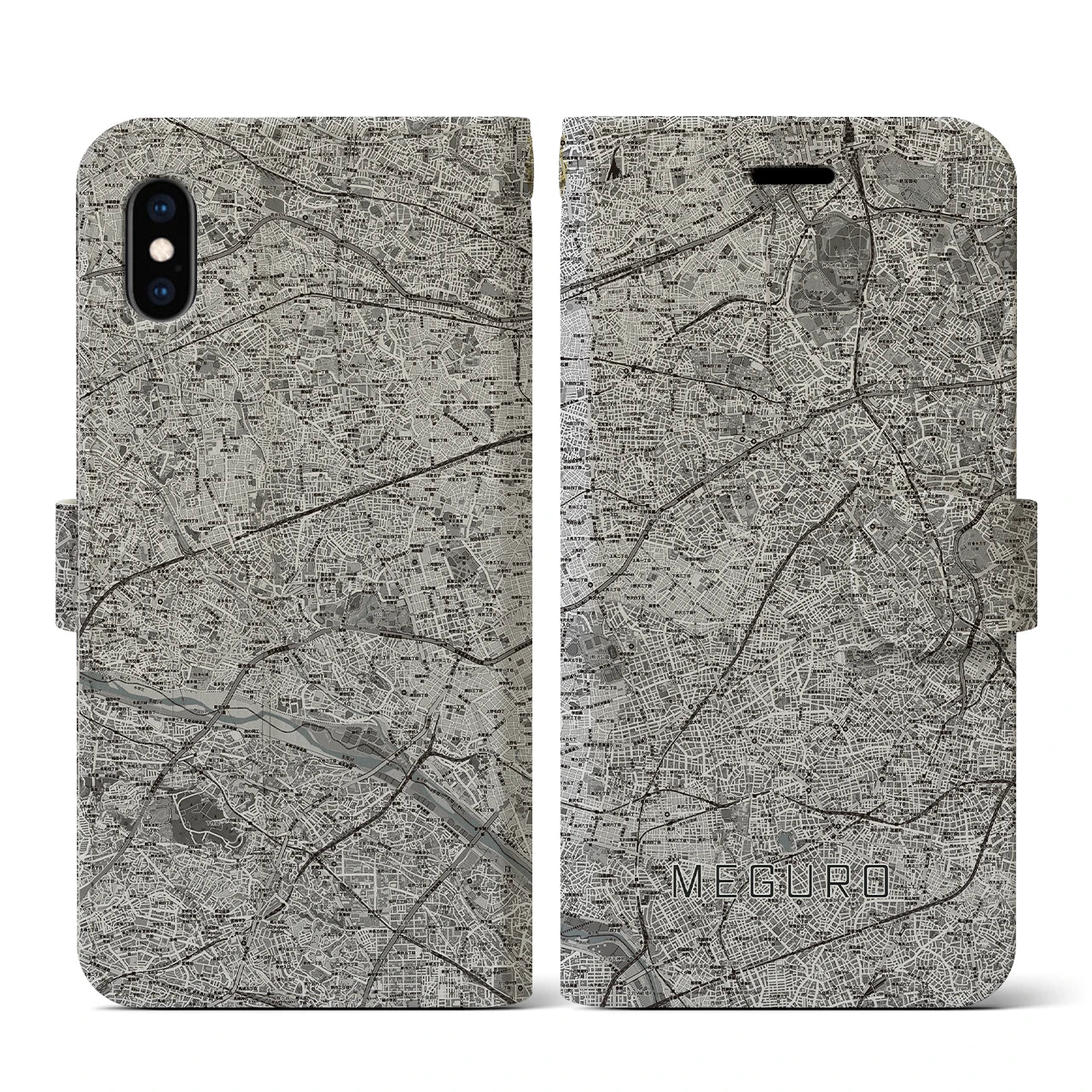 【目黒2(東京都)】地図柄iPhoneケース(手帳タイプ)モノトーン・iPhone XS / X 用