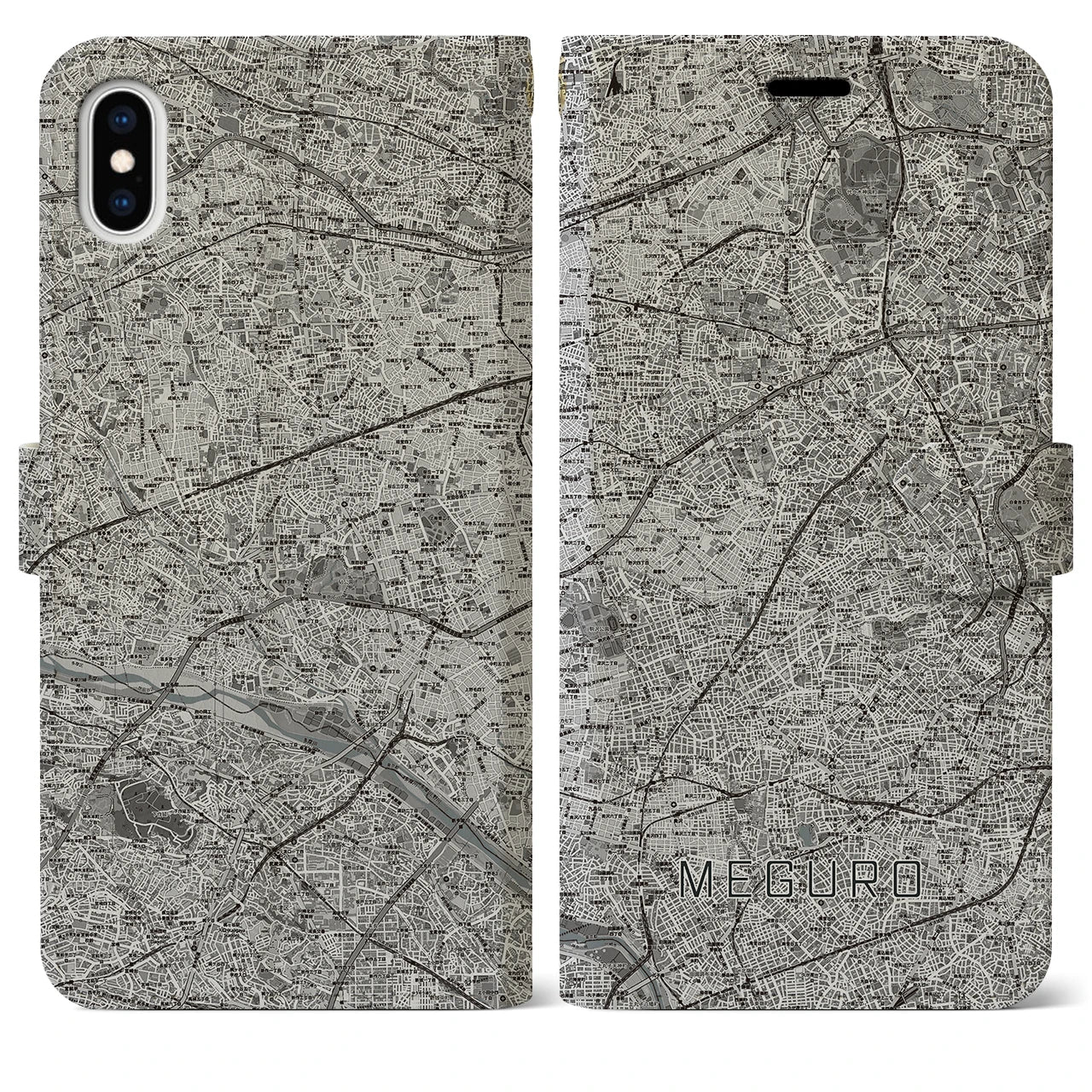 【目黒2(東京都)】地図柄iPhoneケース(手帳タイプ)モノトーン・iPhone XS Max 用
