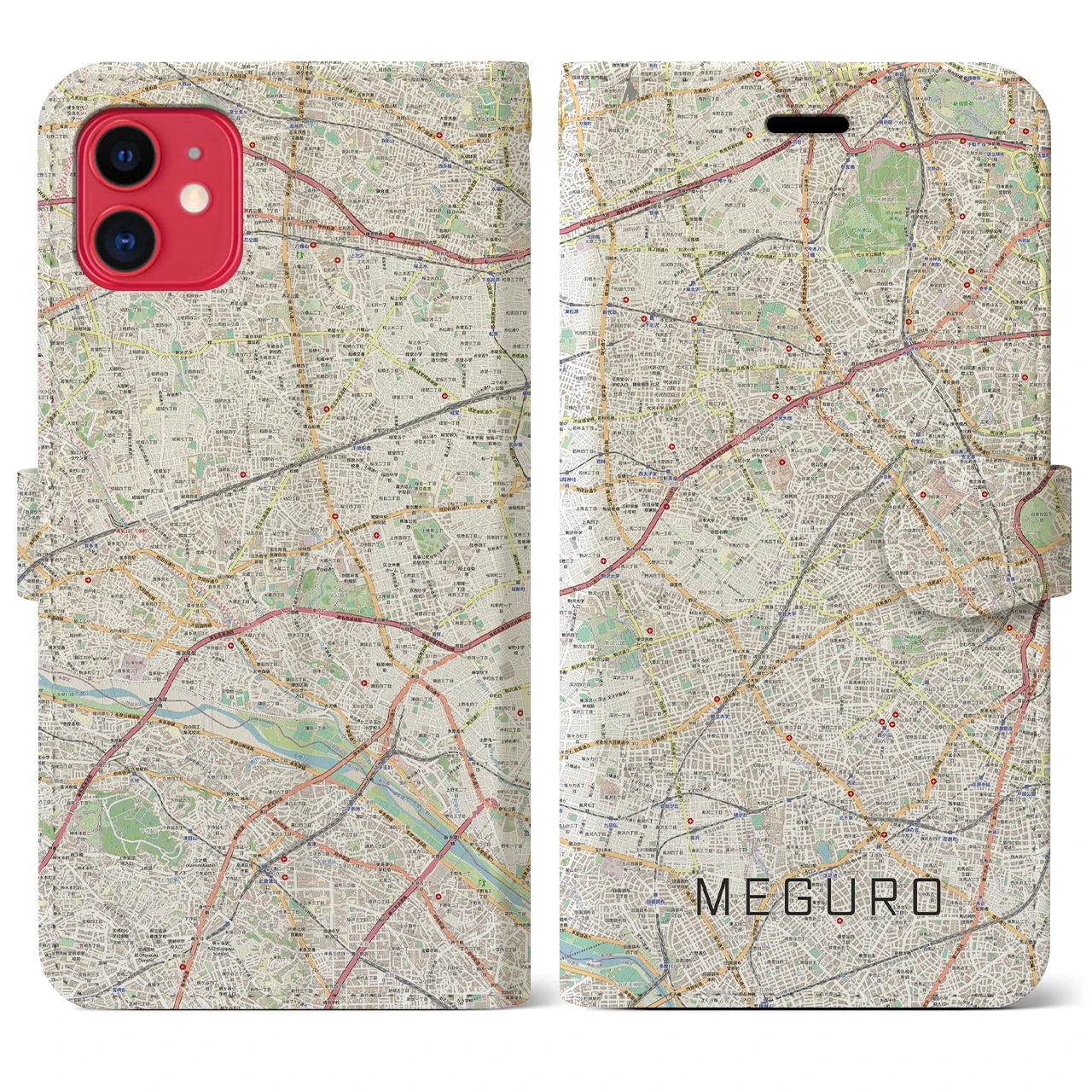 【目黒2(東京都)】地図柄iPhoneケース(手帳タイプ)ナチュラル・iPhone 11 用