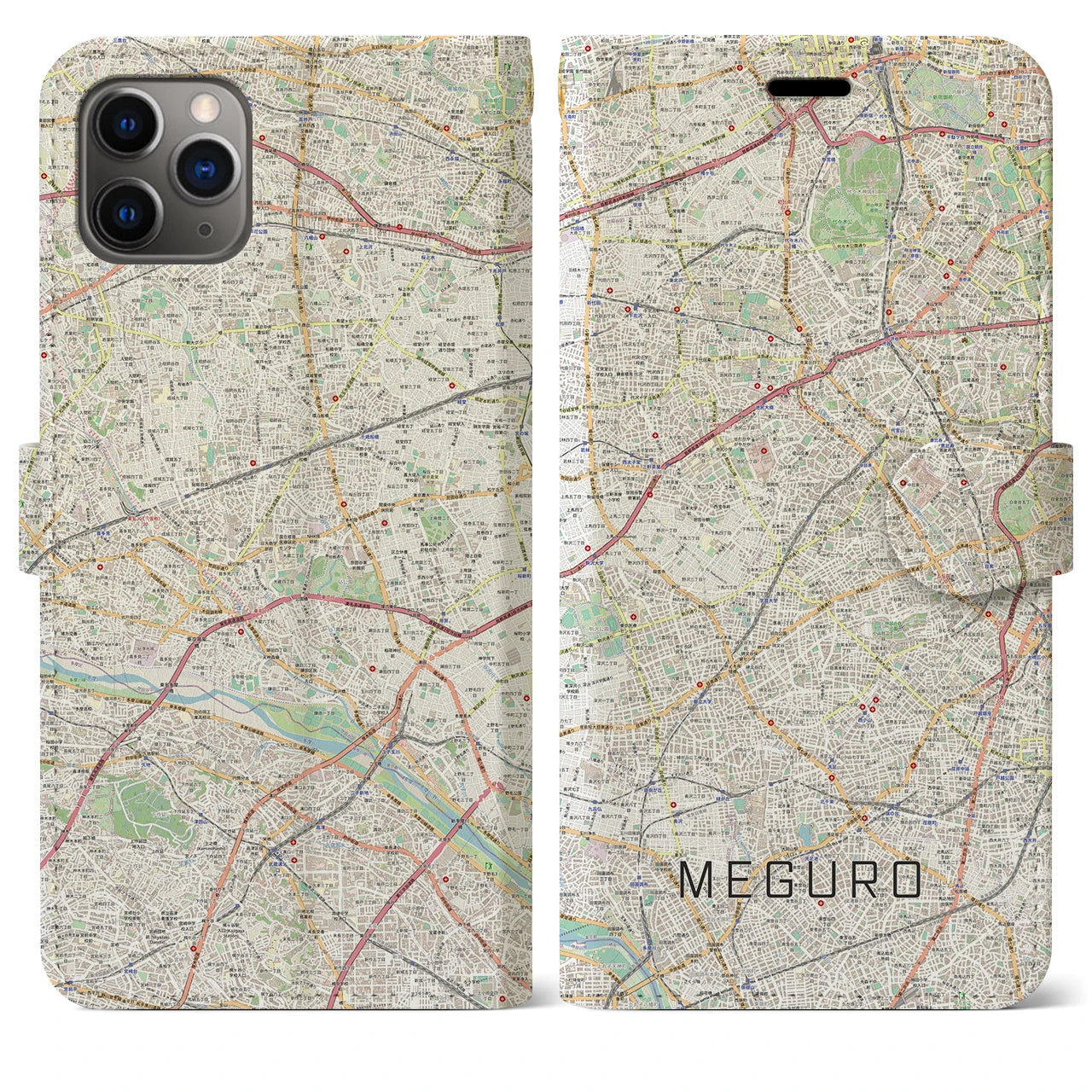 【目黒2(東京都)】地図柄iPhoneケース(手帳タイプ)ナチュラル・iPhone 11 Pro Max 用
