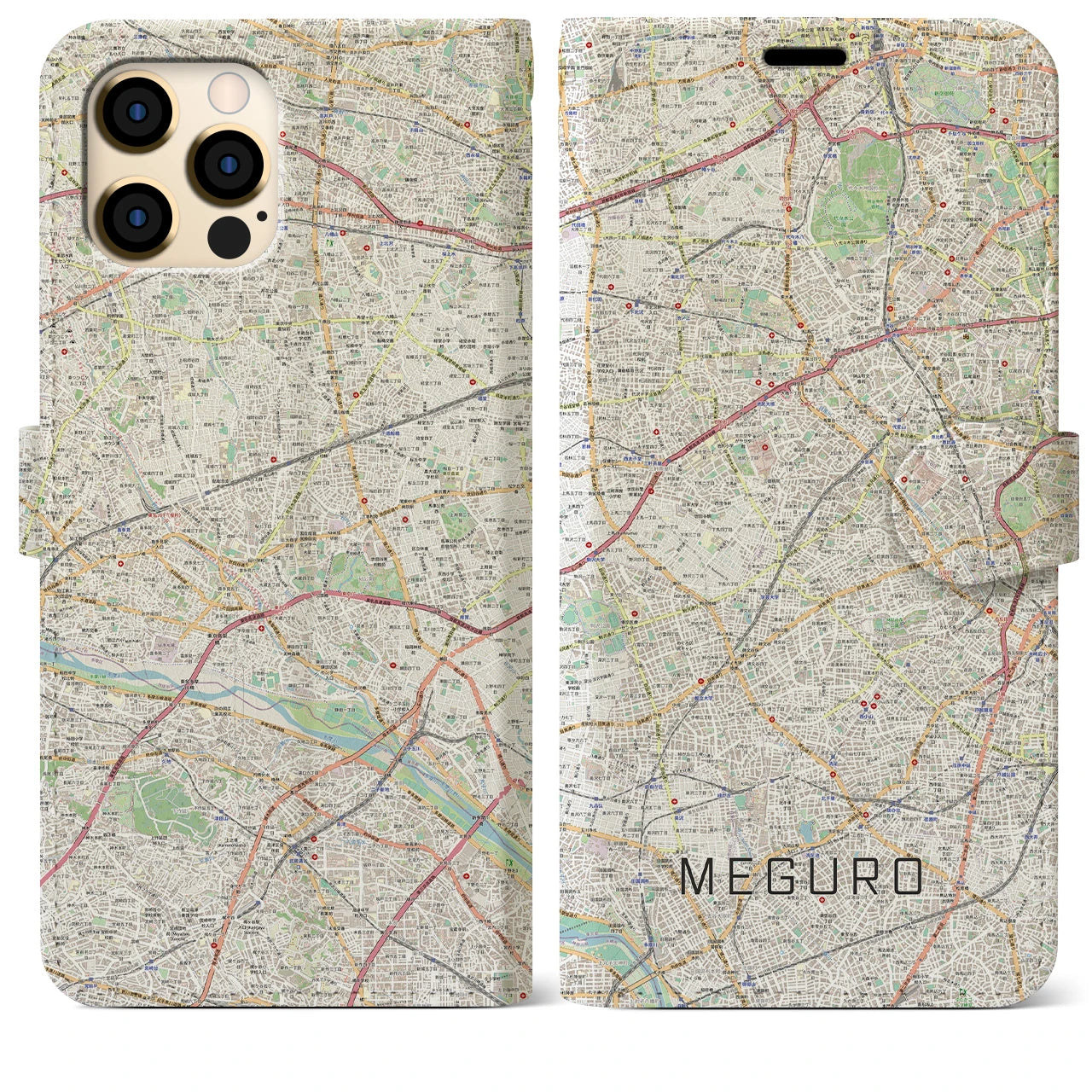 【目黒2(東京都)】地図柄iPhoneケース(手帳タイプ)ナチュラル・iPhone 12 Pro Max 用