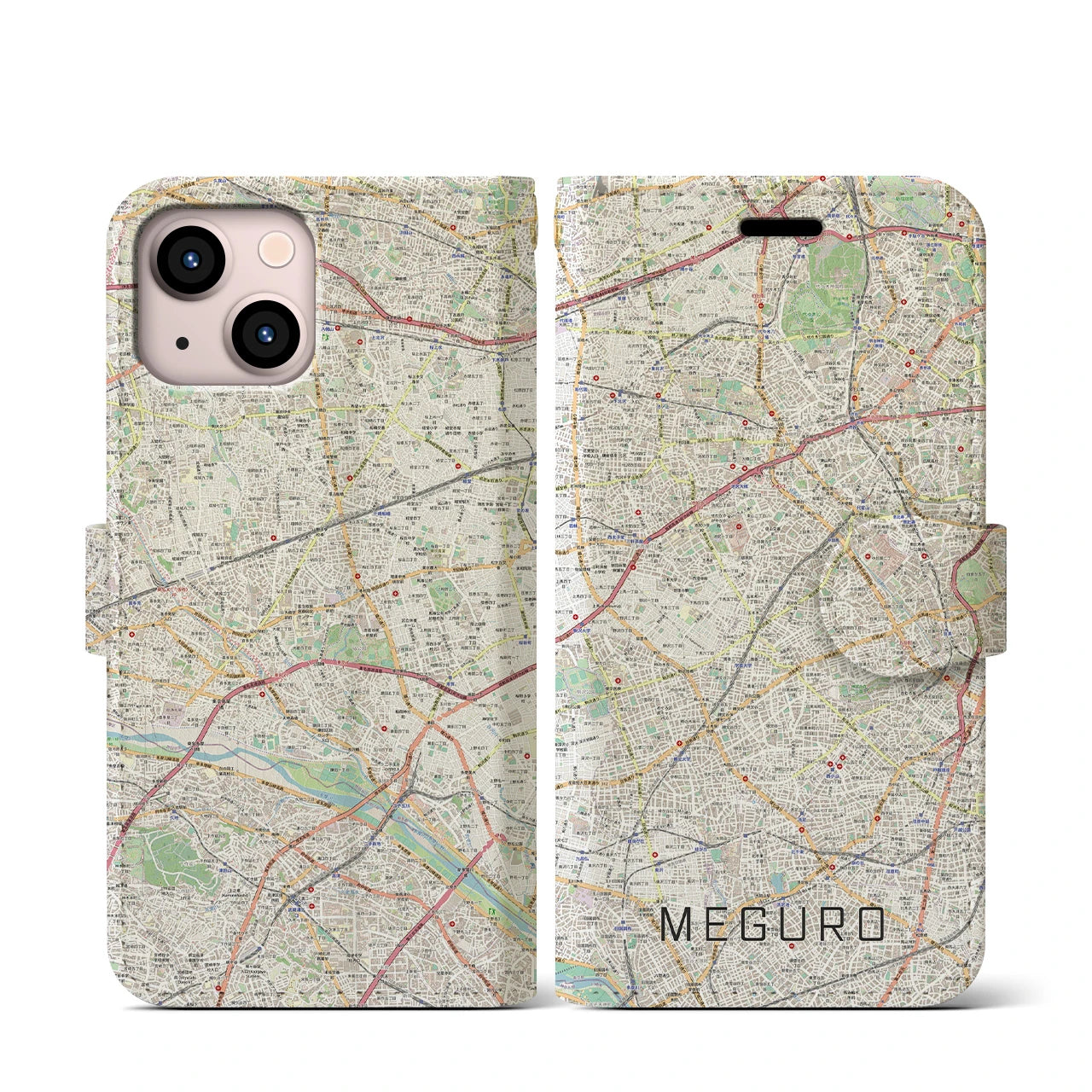 【目黒2(東京都)】地図柄iPhoneケース(手帳タイプ)ナチュラル・iPhone 13 mini 用