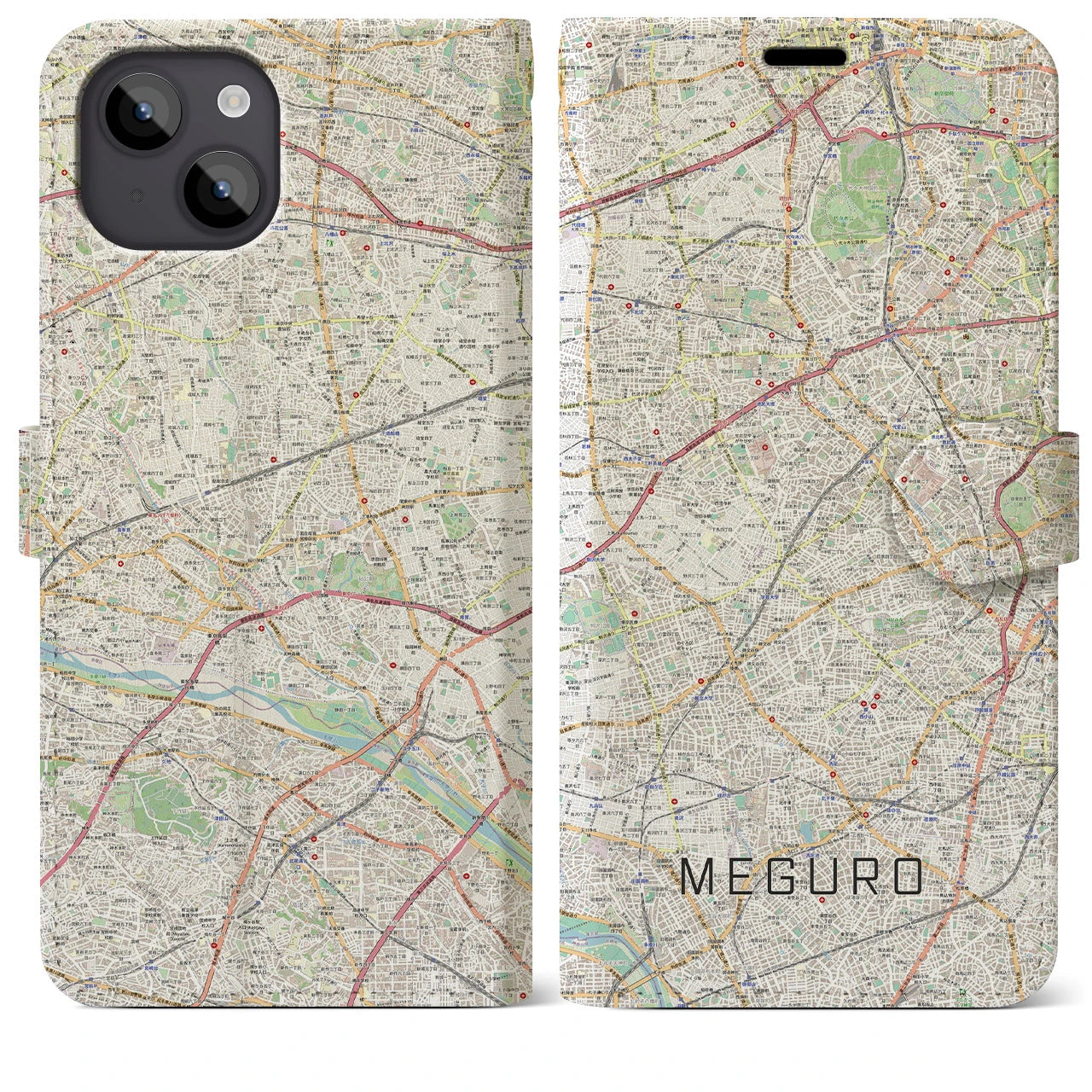 【目黒2(東京都)】地図柄iPhoneケース(手帳タイプ)ナチュラル・iPhone 14 Plus 用