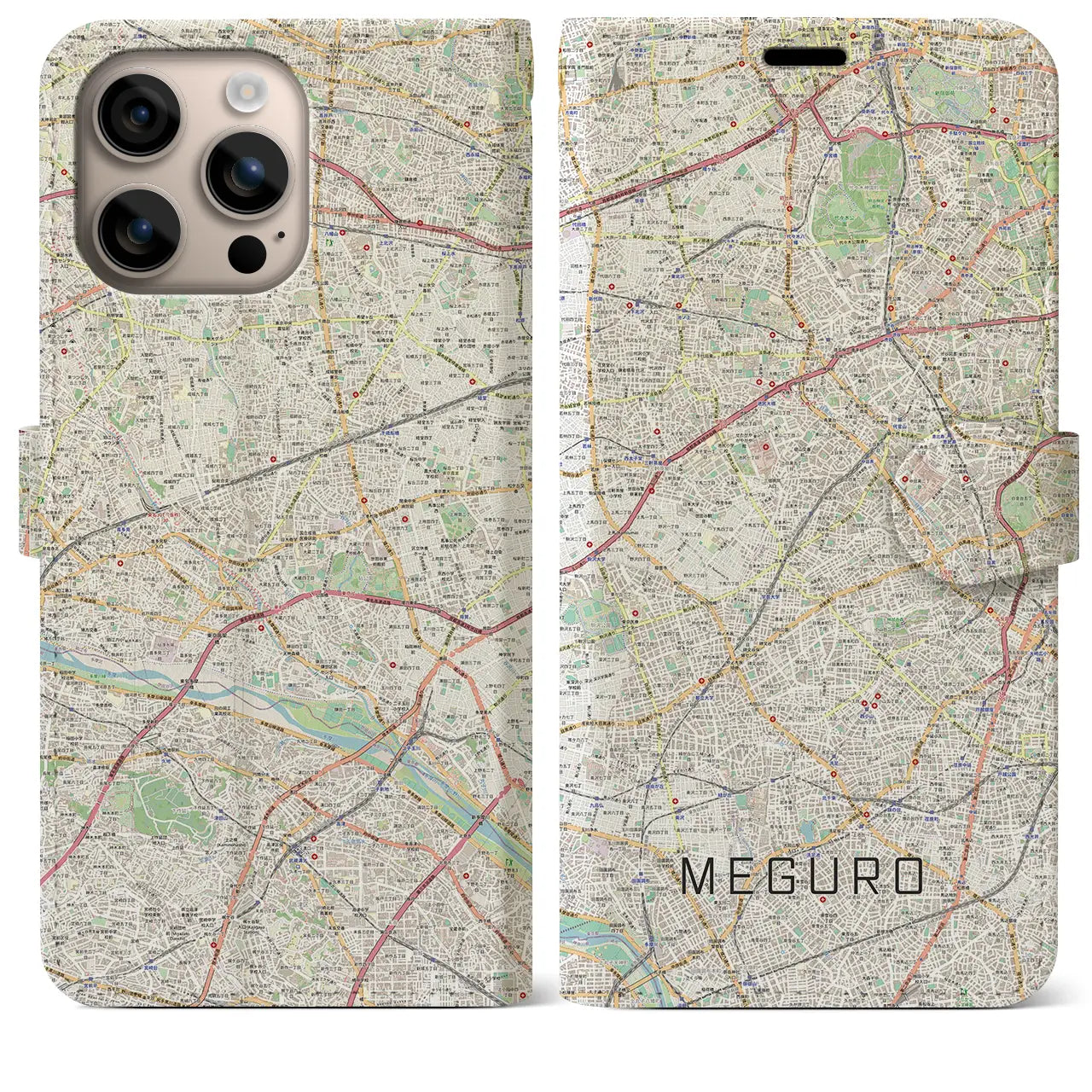 【目黒2(東京都)】地図柄iPhoneケース(手帳タイプ)ナチュラル・iPhone 16 Plus 用