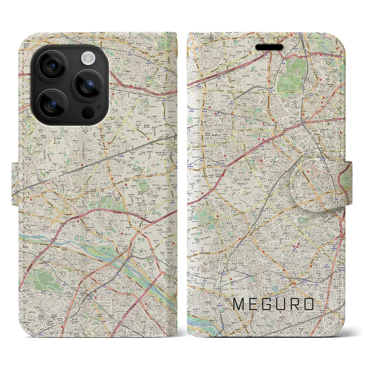 【目黒2(東京都)】地図柄iPhoneケース(手帳タイプ)ナチュラル・iPhone 16 用