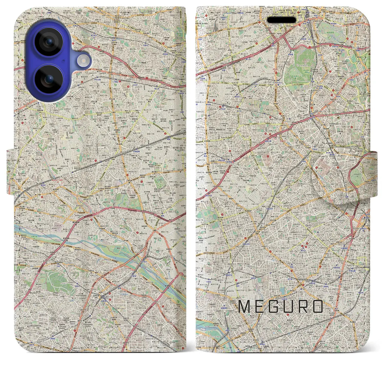 【目黒2(東京都)】地図柄iPhoneケース(手帳タイプ)ナチュラル・iPhone 16 Pro Max 用