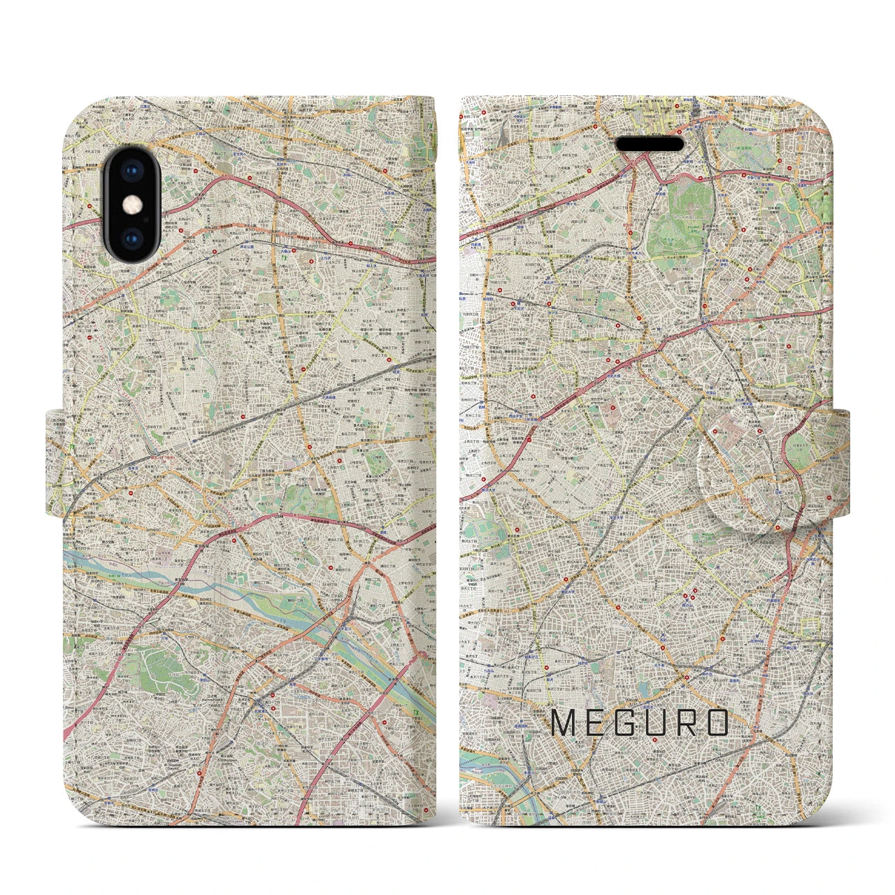 【目黒2(東京都)】地図柄iPhoneケース(手帳タイプ)ナチュラル・iPhone XS / X 用