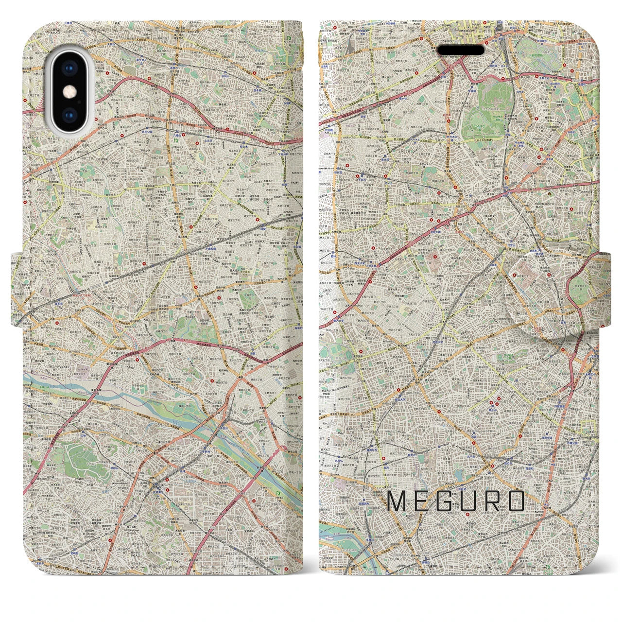 【目黒2(東京都)】地図柄iPhoneケース(手帳タイプ)ナチュラル・iPhone XS Max 用