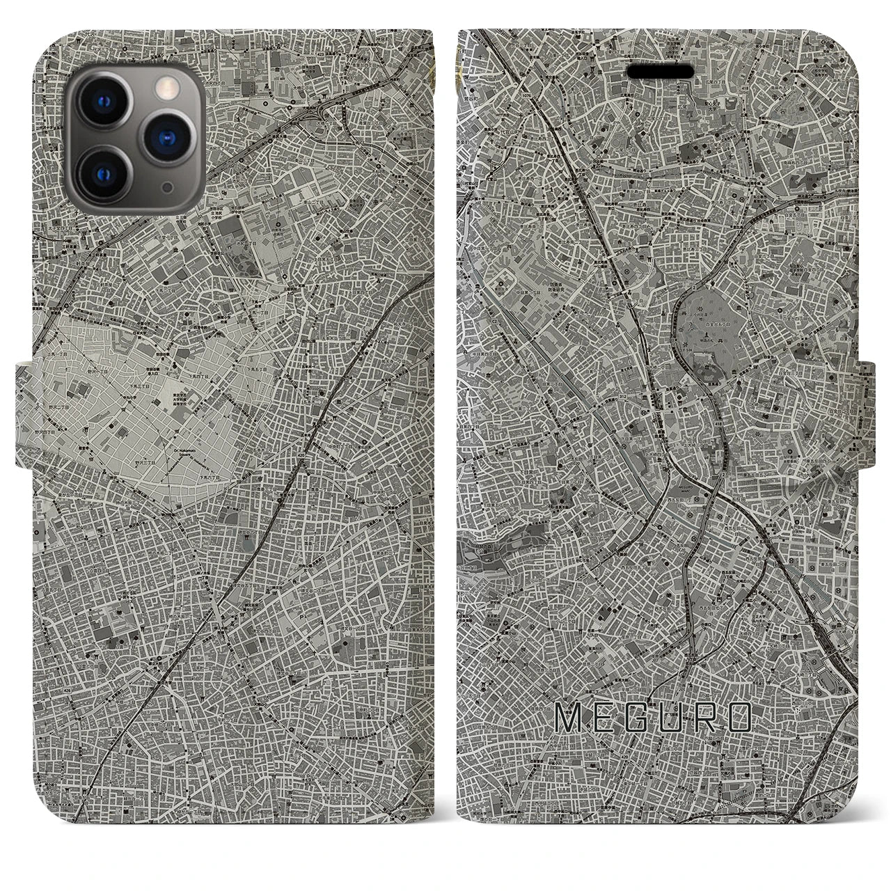 【目黒(東京都)】地図柄iPhoneケース(手帳タイプ)モノトーン・iPhone 11 Pro Max 用