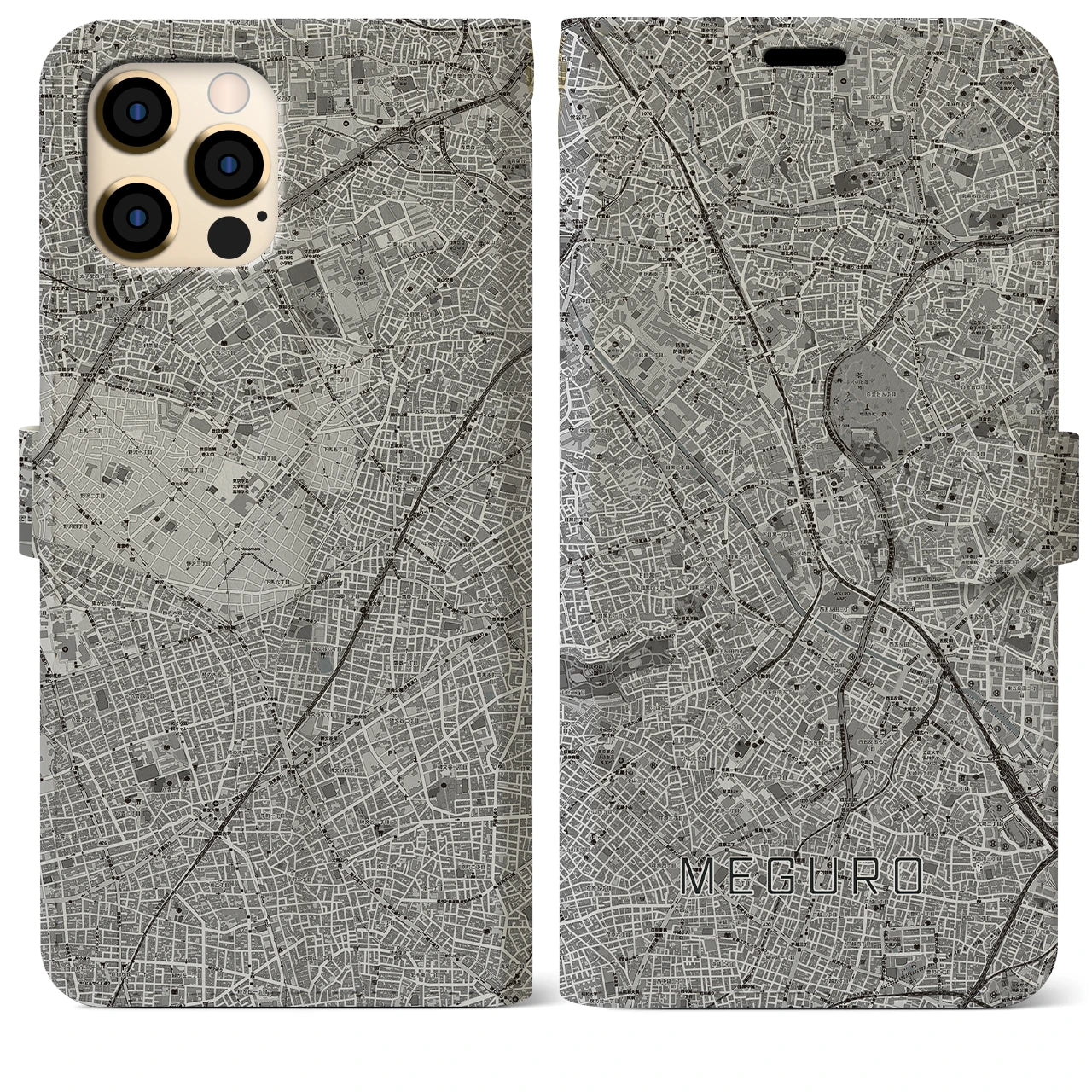 【目黒(東京都)】地図柄iPhoneケース(手帳タイプ)モノトーン・iPhone 12 Pro Max 用