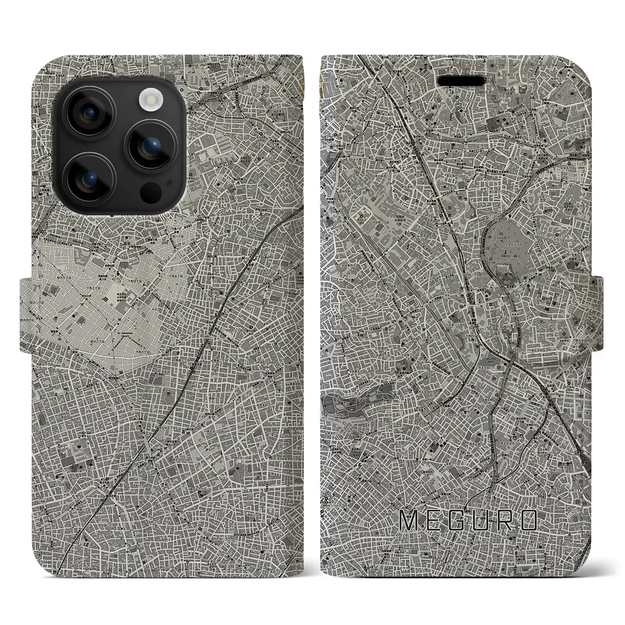 【目黒(東京都)】地図柄iPhoneケース(手帳タイプ)モノトーン・iPhone 16 用