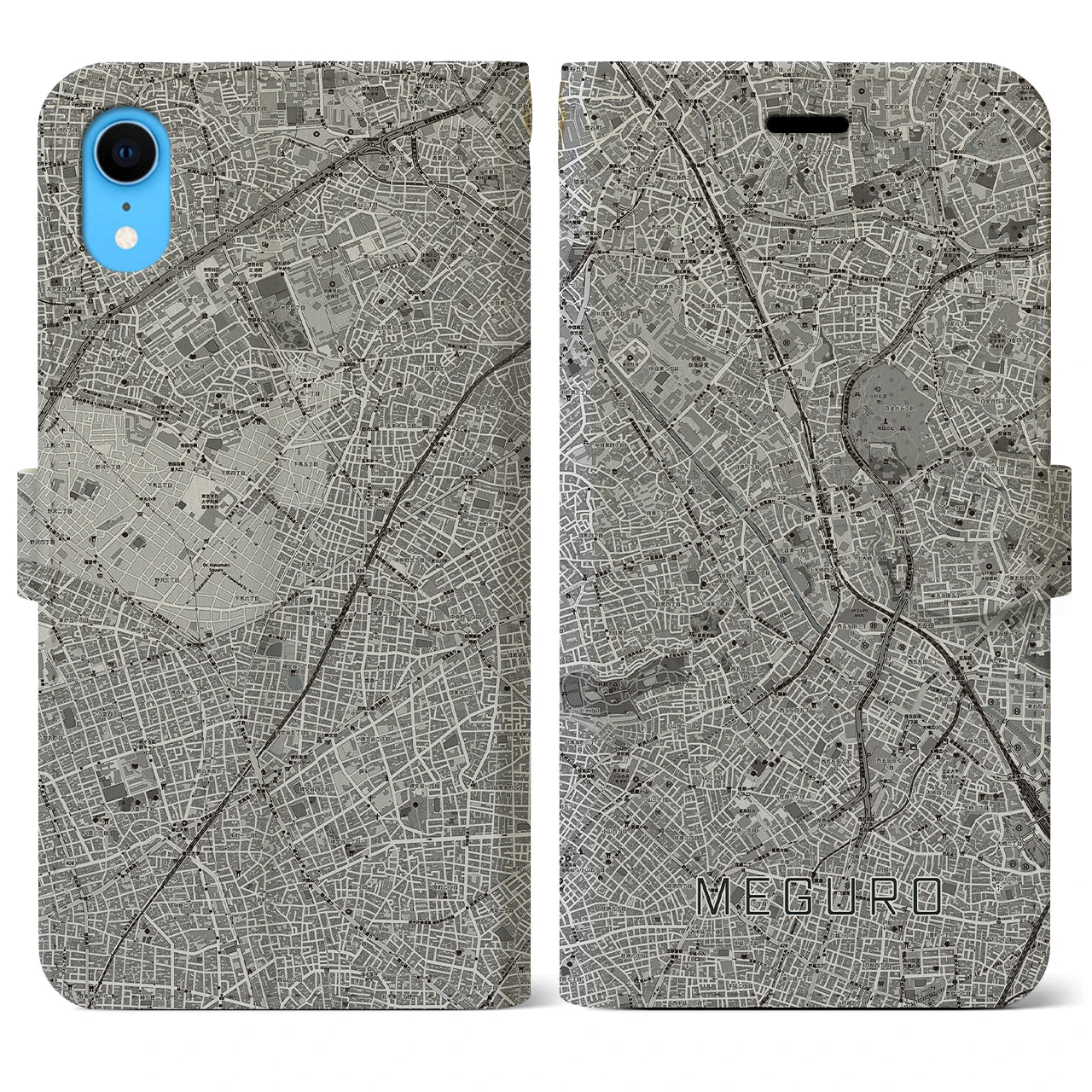 【目黒(東京都)】地図柄iPhoneケース(手帳タイプ)モノトーン・iPhone XR 用