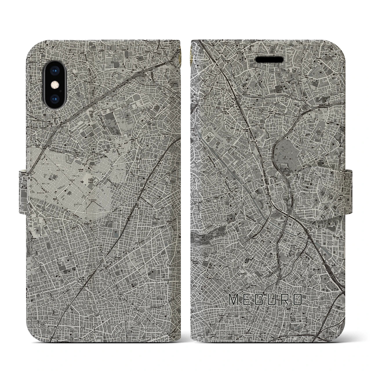 【目黒(東京都)】地図柄iPhoneケース(手帳タイプ)モノトーン・iPhone XS / X 用