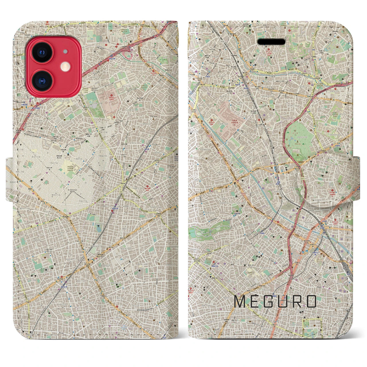 【目黒(東京都)】地図柄iPhoneケース(手帳タイプ)ナチュラル・iPhone 11 用