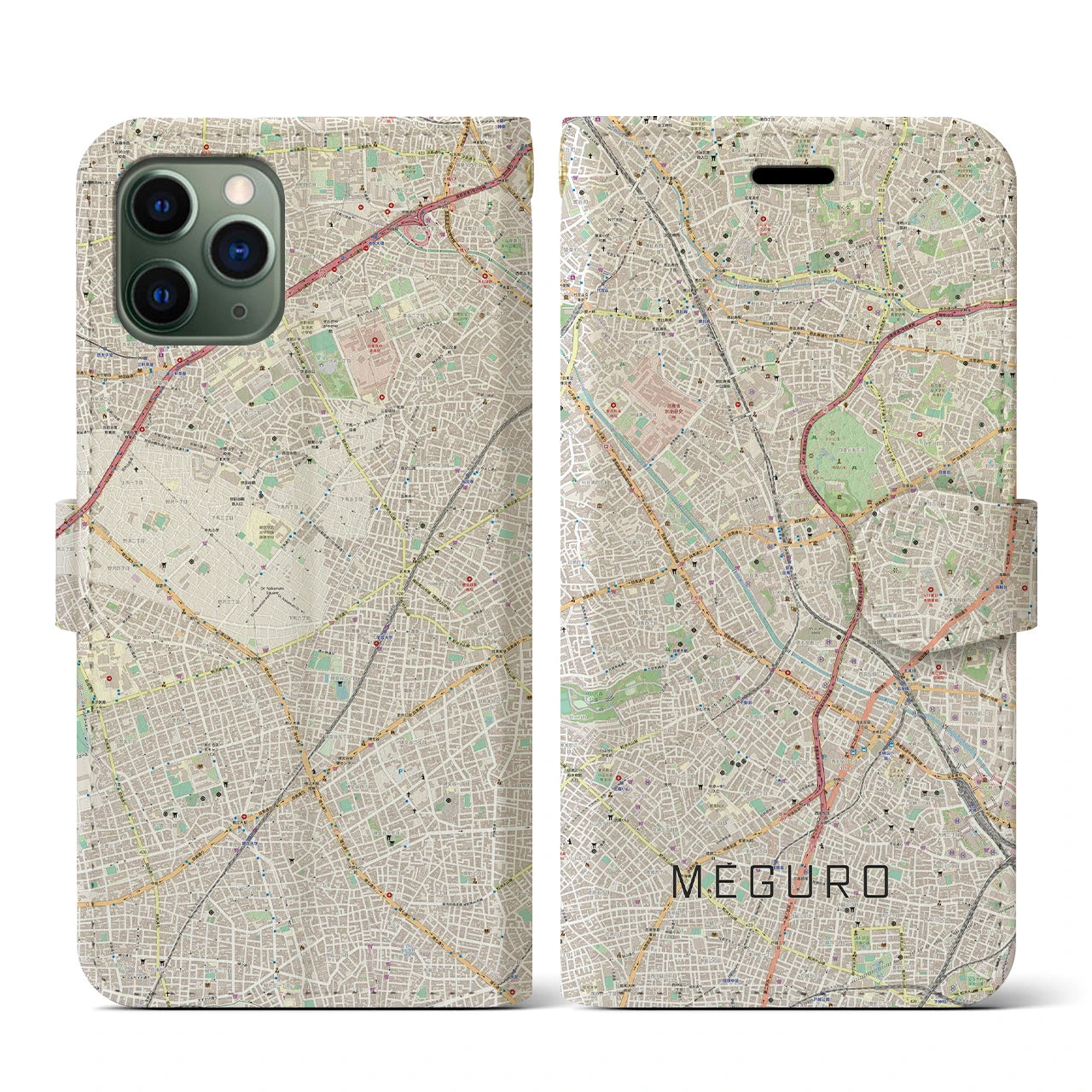 【目黒(東京都)】地図柄iPhoneケース(手帳タイプ)ナチュラル・iPhone 11 Pro 用