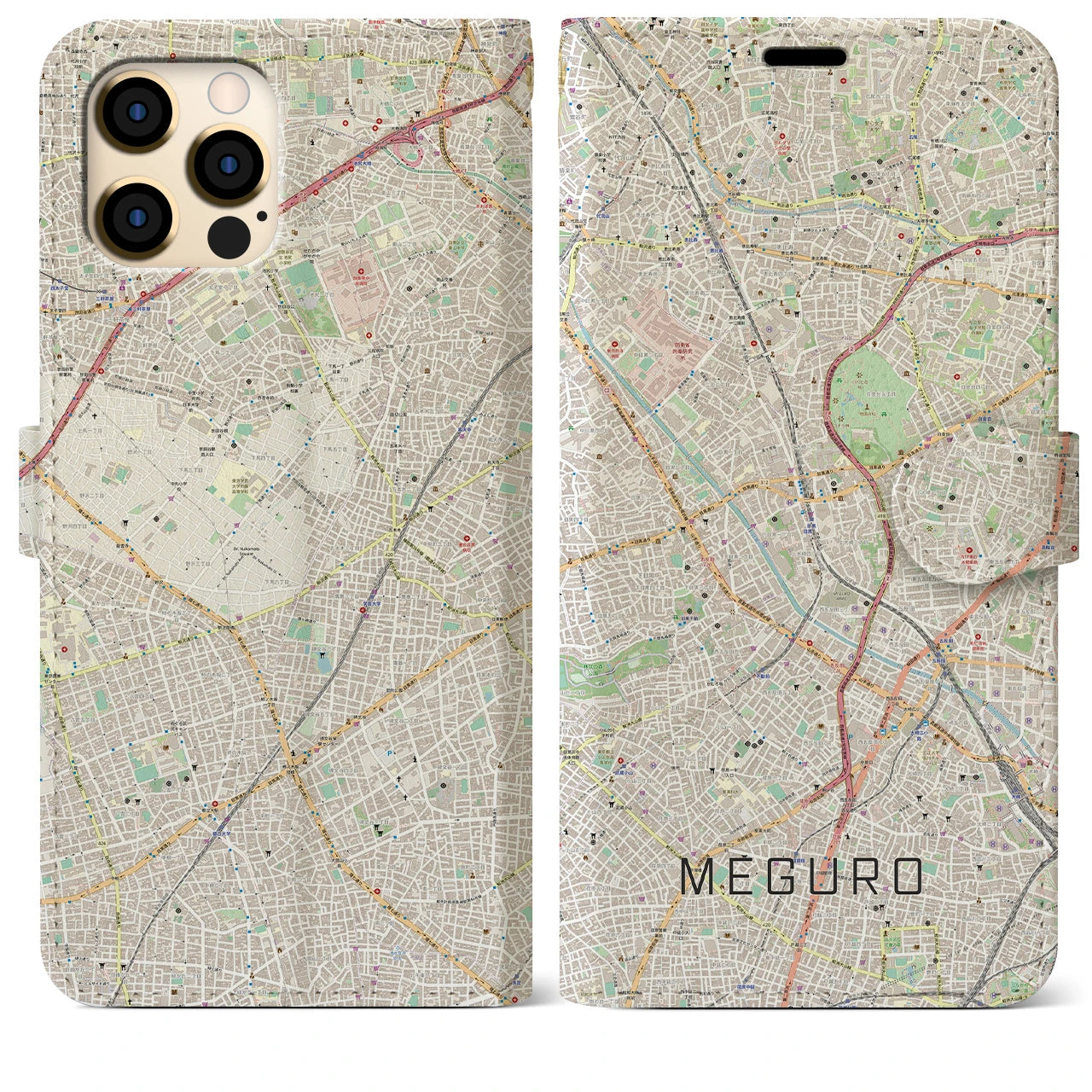 【目黒(東京都)】地図柄iPhoneケース(手帳タイプ)ナチュラル・iPhone 12 Pro Max 用