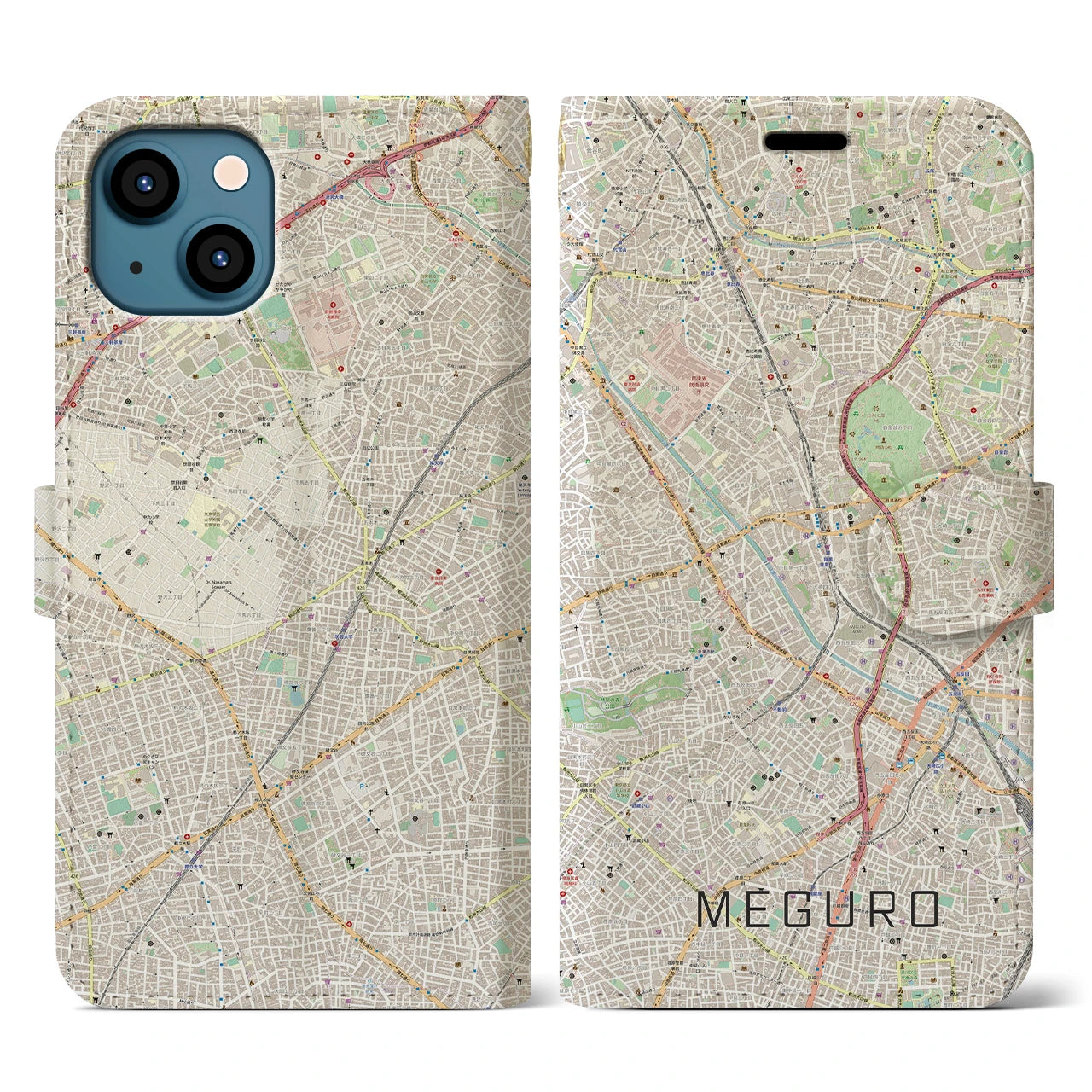 【目黒(東京都)】地図柄iPhoneケース(手帳タイプ)ナチュラル・iPhone 13 用