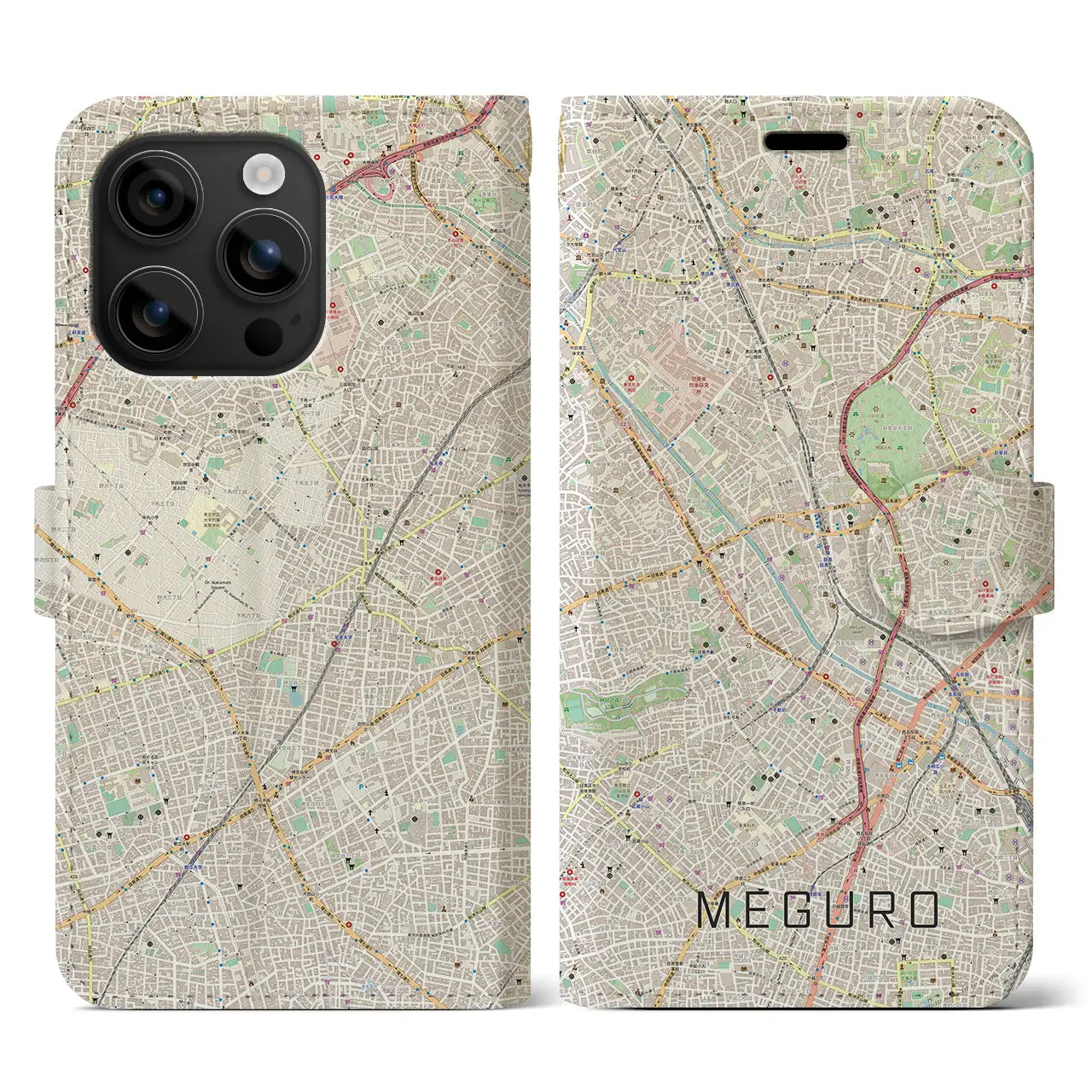 【目黒(東京都)】地図柄iPhoneケース(手帳タイプ)ナチュラル・iPhone 16 用