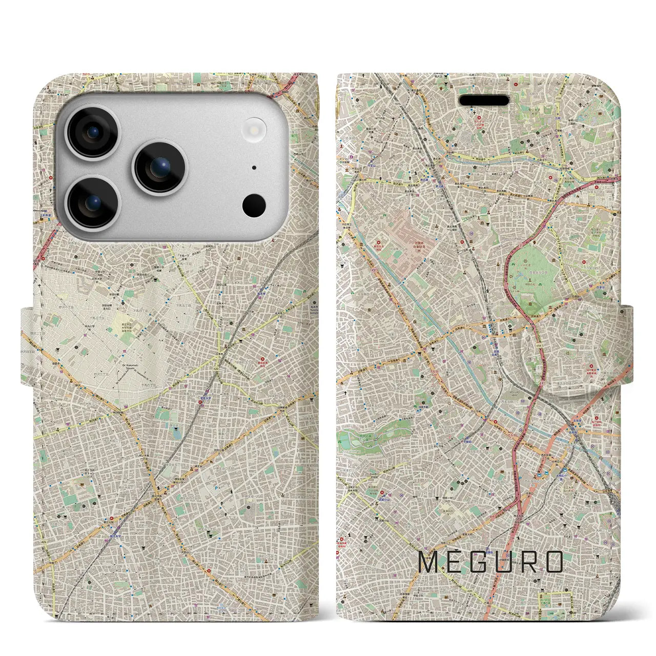 【目黒(東京都)】地図柄iPhoneケース(手帳タイプ)モノトーン・iPhone 17 Pro Max 用