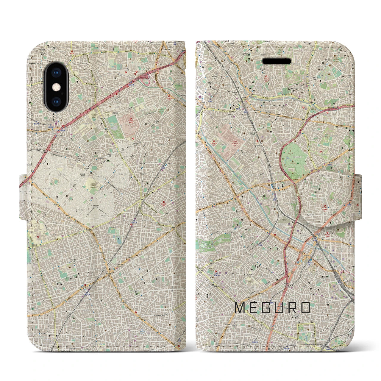【目黒(東京都)】地図柄iPhoneケース(手帳タイプ)ナチュラル・iPhone XS / X 用