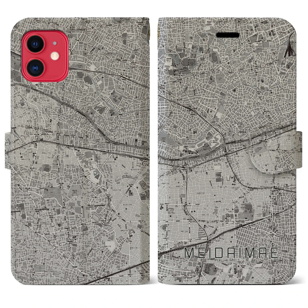 【明大前(東京都)】地図柄iPhoneケース(手帳タイプ)モノトーン・iPhone 11 用
