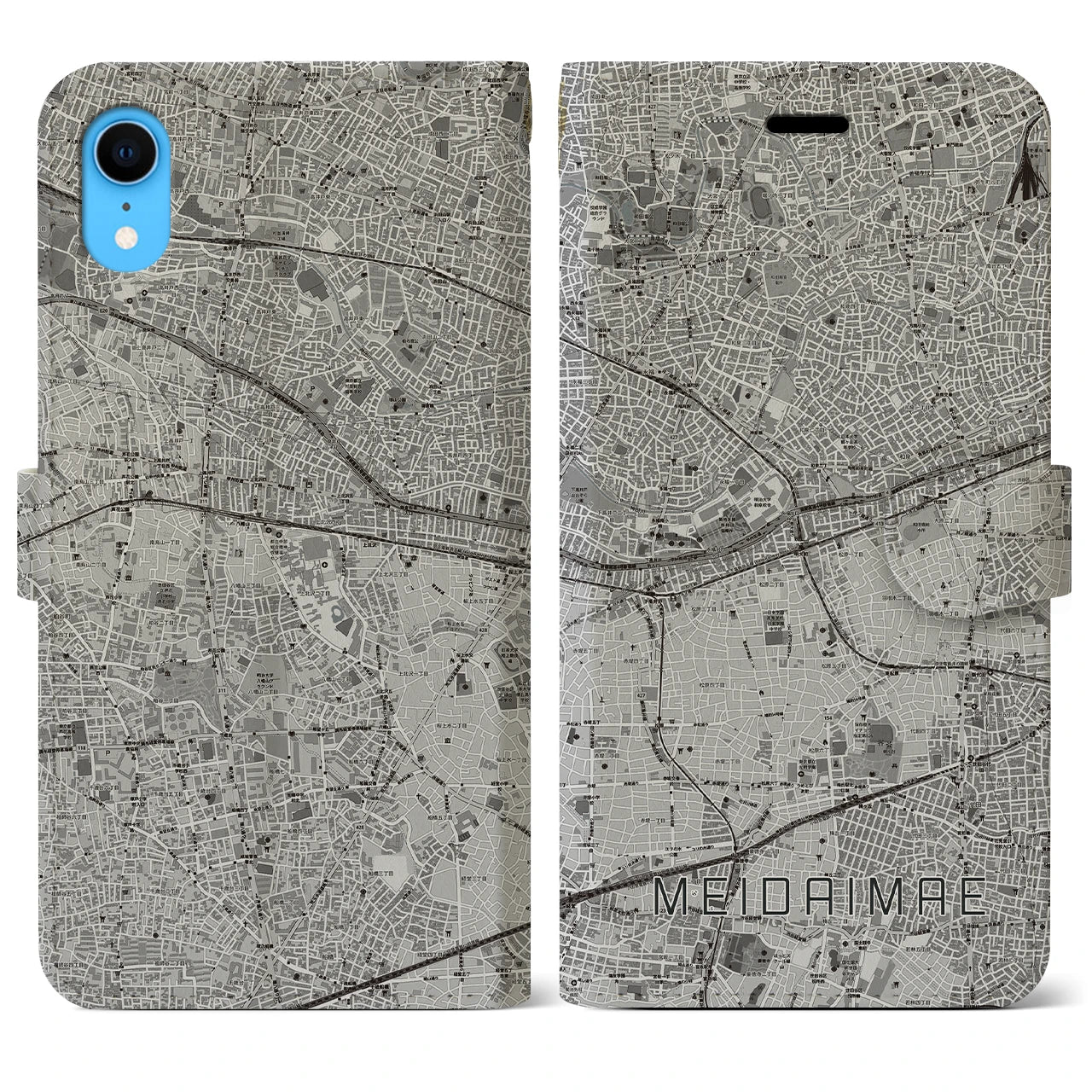 【明大前(東京都)】地図柄iPhoneケース(手帳タイプ)モノトーン・iPhone XR 用