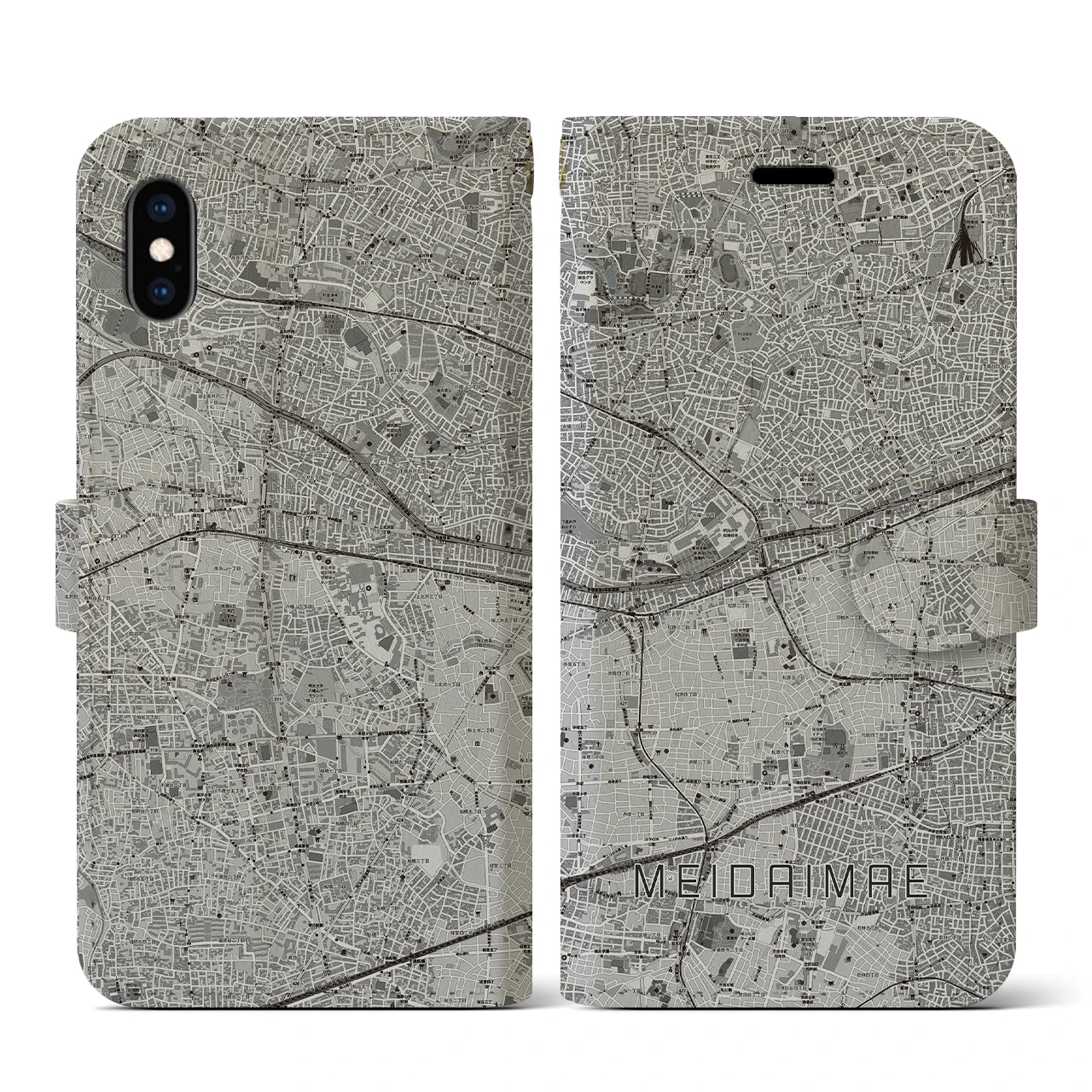 【明大前(東京都)】地図柄iPhoneケース(手帳タイプ)モノトーン・iPhone XS / X 用